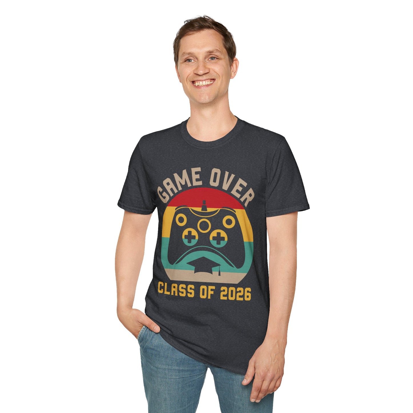 Game Over Class of 2026 Unisex Softstyle T-Shirt | Graduation Gift, Gamer Shirt, Vintage Tee, Fun Class T-Shirt, Unique Apparel