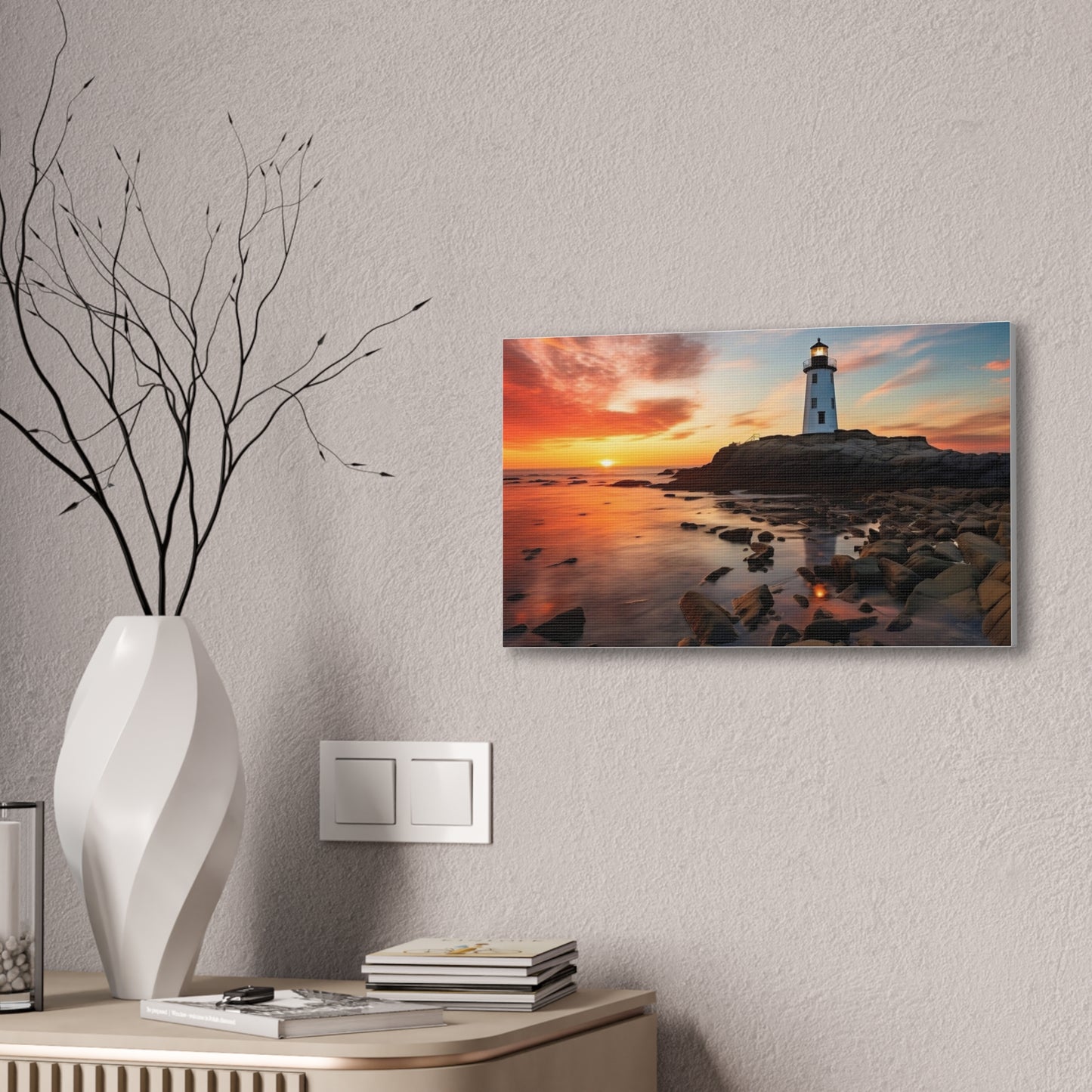 Sunset Lighthouse Canvas Art Print, Coastal Decor, Wall Art for Beach Lovers, Home Decoration, Gift for Nature Enthusiasts