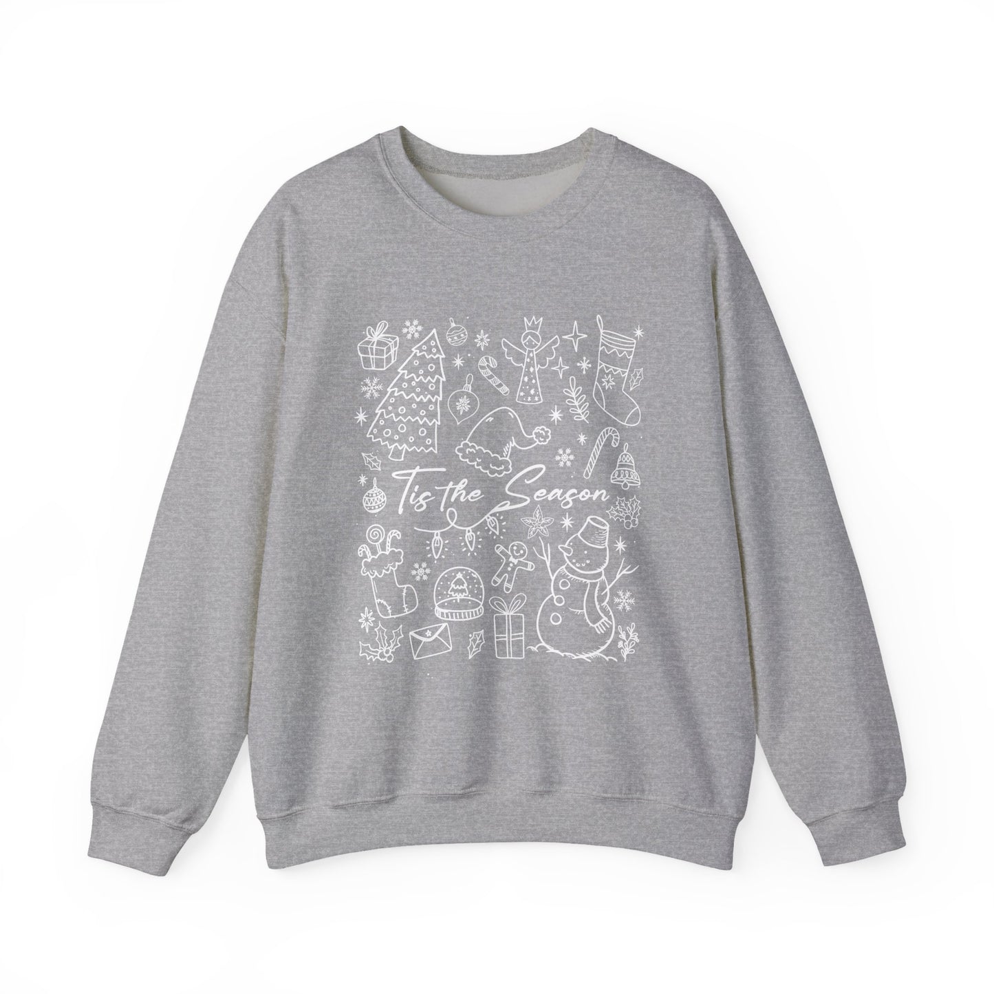 White- Christmas Doodle Line Festive Crewneck Sweatshirt, Cozy Holiday Sweatshirt, Perfect for Christmas, Seasonal Gift, Winter Wear
