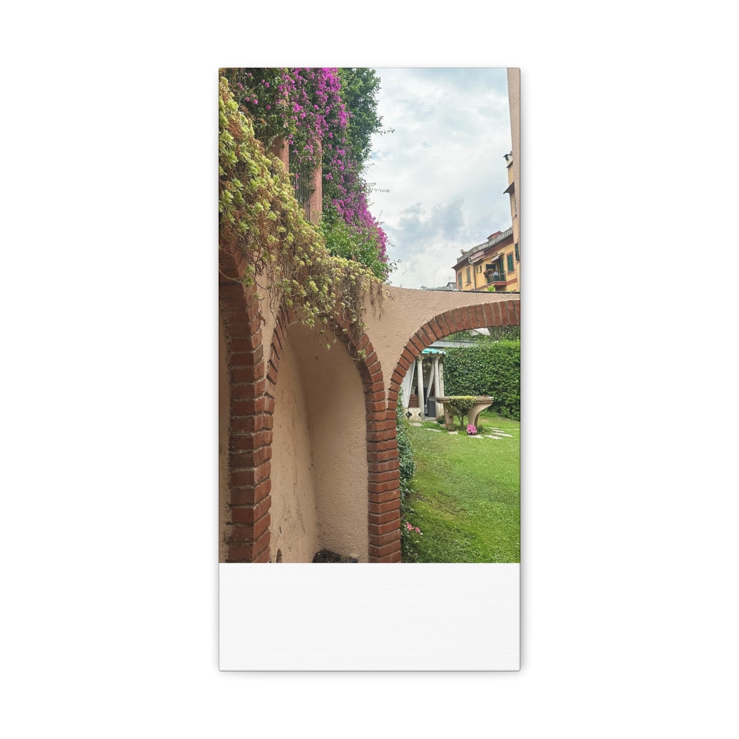 Italian Home and Courtyard Stretched Canvas Wall Art, Floral Arch Decor, Home Design, Living Room Art, Garden Wall Decor, Gift for Art Lovers