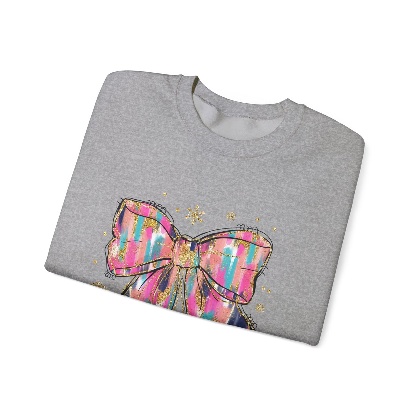 Colorful Bow Graphic Crewneck Sweatshirt, Cozy Winter Sweater, Gift for Her, Holidays, Casual Fashion