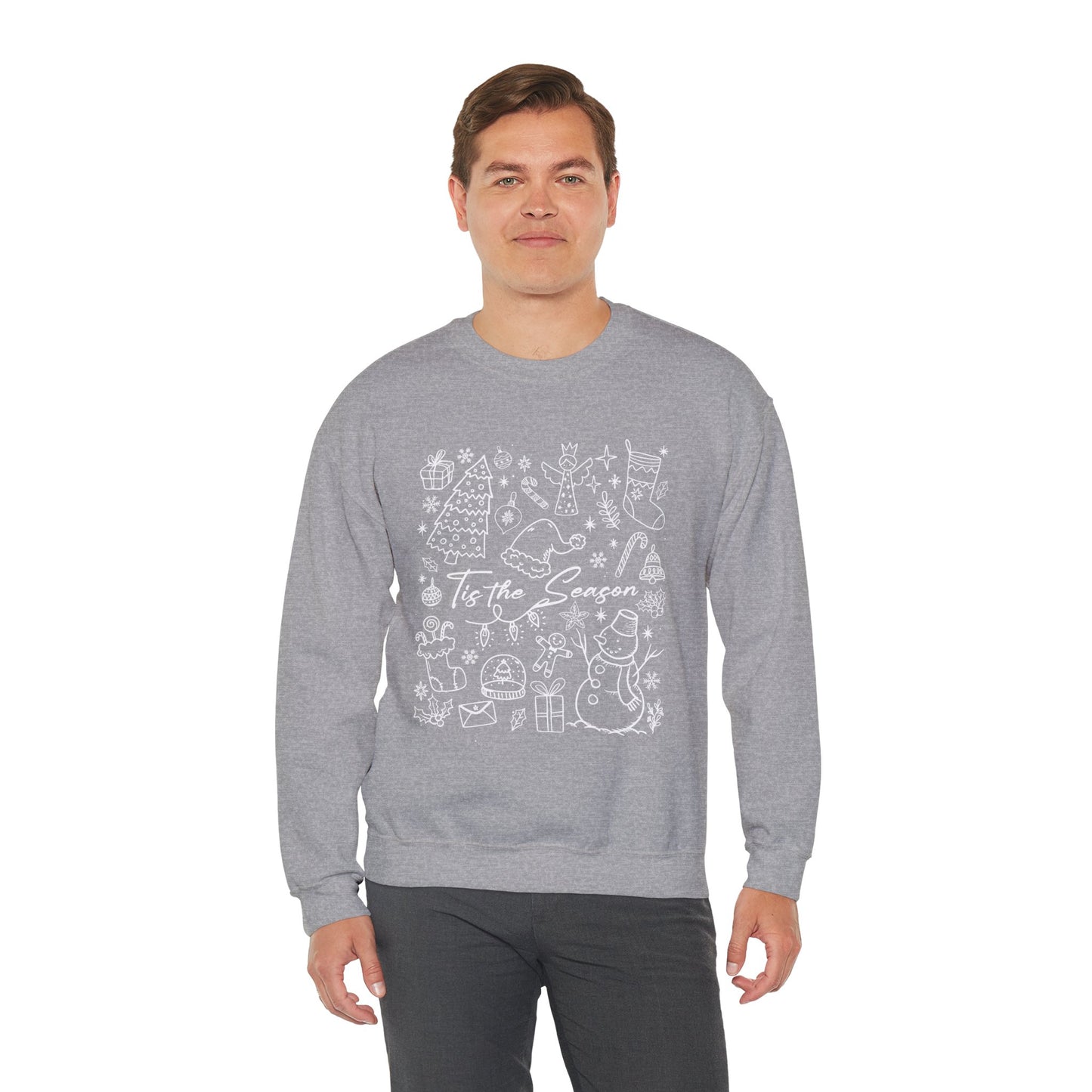 White- Christmas Doodle Line Festive Crewneck Sweatshirt, Cozy Holiday Sweatshirt, Perfect for Christmas, Seasonal Gift, Winter Wear
