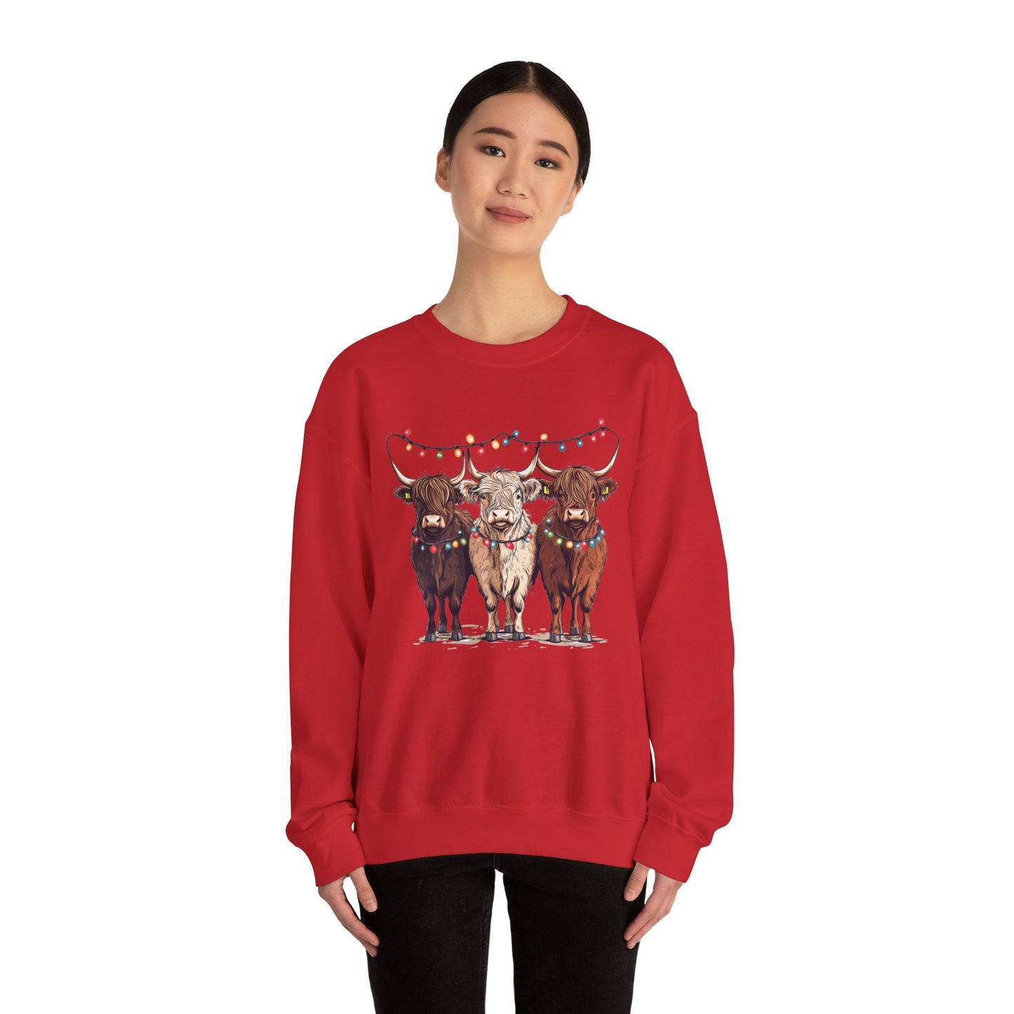 Festive Cow Sweatshirt for Cozy Celebrations, Unisex Crewneck, Holiday Gift, Winter Fashion, Cute Animal Design