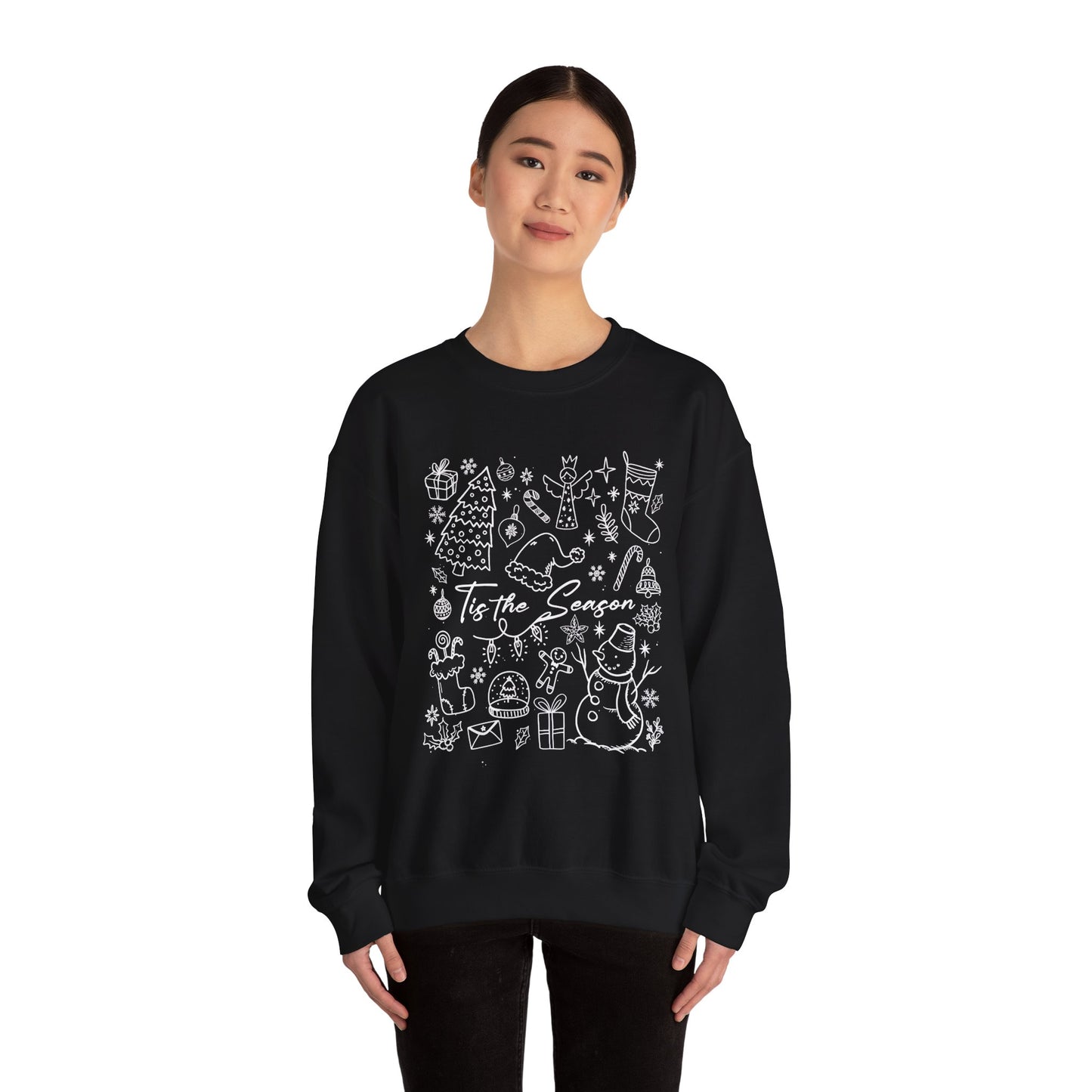 White- Christmas Doodle Line Festive Crewneck Sweatshirt, Cozy Holiday Sweatshirt, Perfect for Christmas, Seasonal Gift, Winter Wear