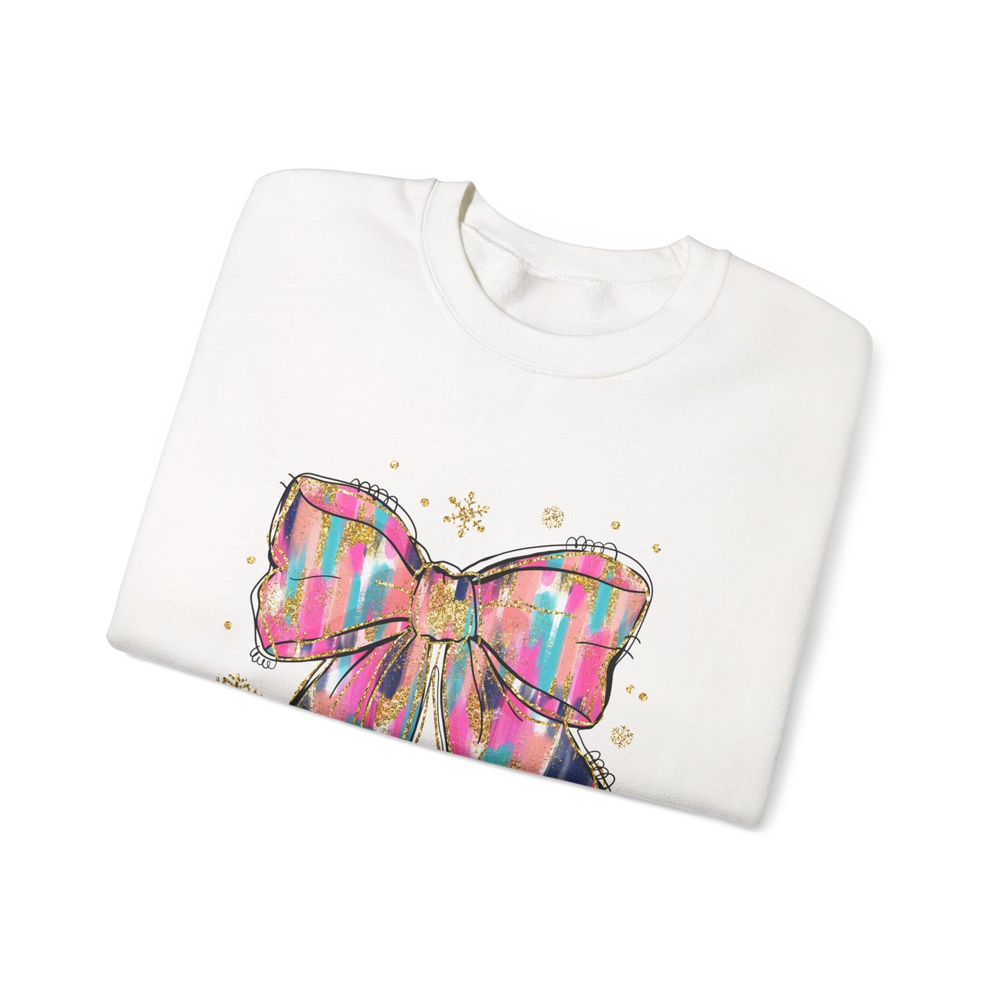 Colorful Bow Graphic Crewneck Sweatshirt, Cozy Winter Sweater, Gift for Her, Holidays, Casual Fashion