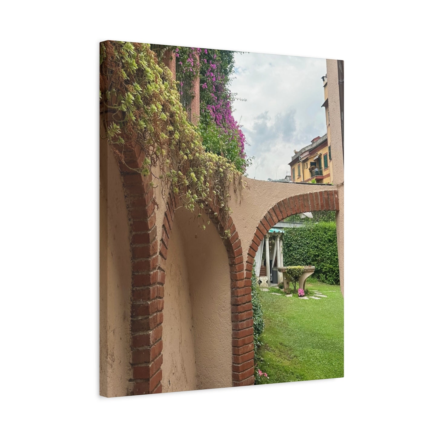 Italian Home and Courtyard Stretched Canvas Wall Art, Floral Arch Decor, Home Design, Living Room Art, Garden Wall Decor, Gift for Art Lovers