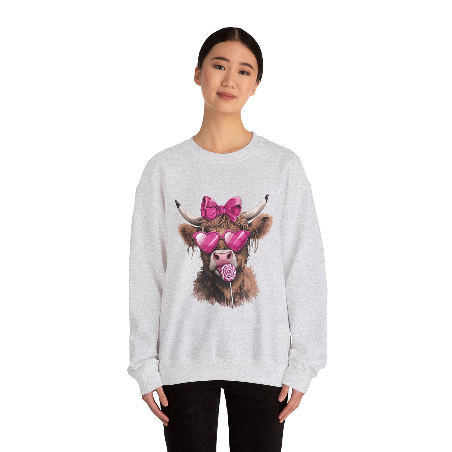 Lollipop Highland Cow with Bow™ Crewneck Sweatshirt