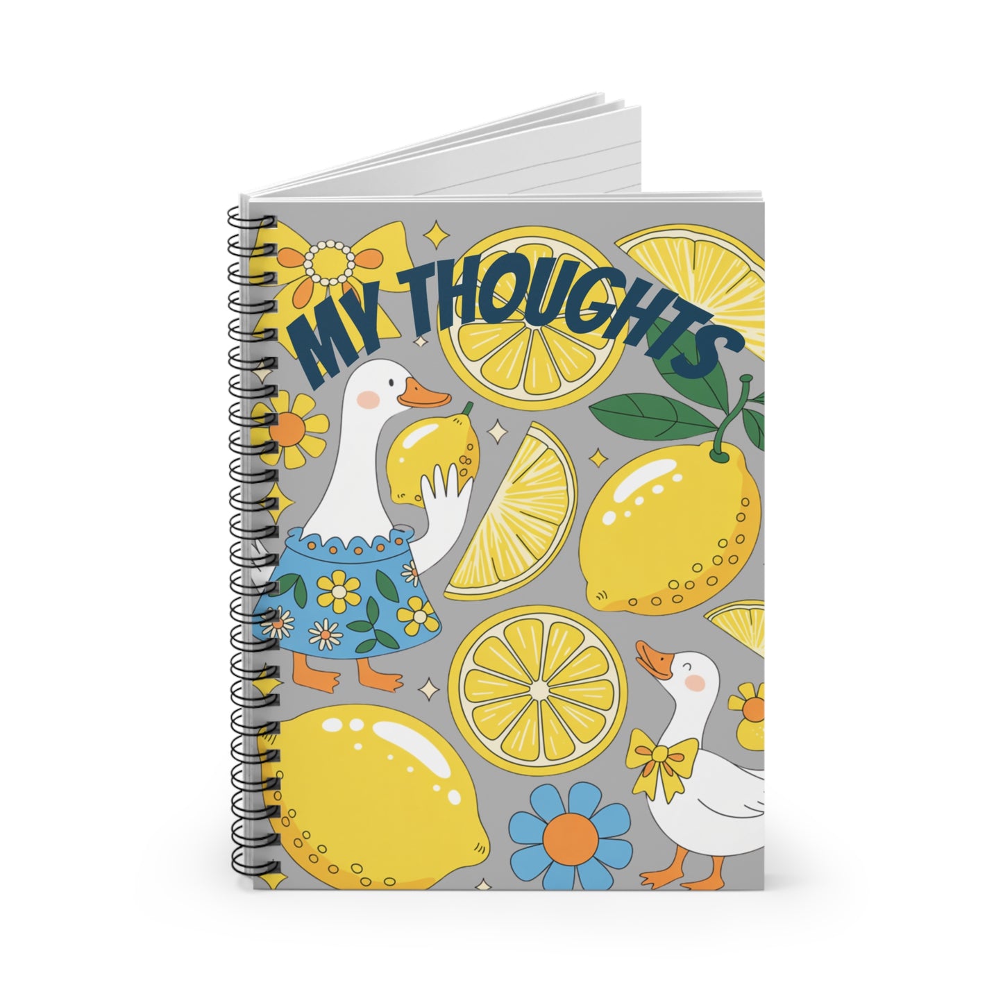 My Thoughts Spiral Notebook - Whimsical Lemon Design, Perfect for Journaling, Note-taking, Gifts, School Supplies, Summer Vibes