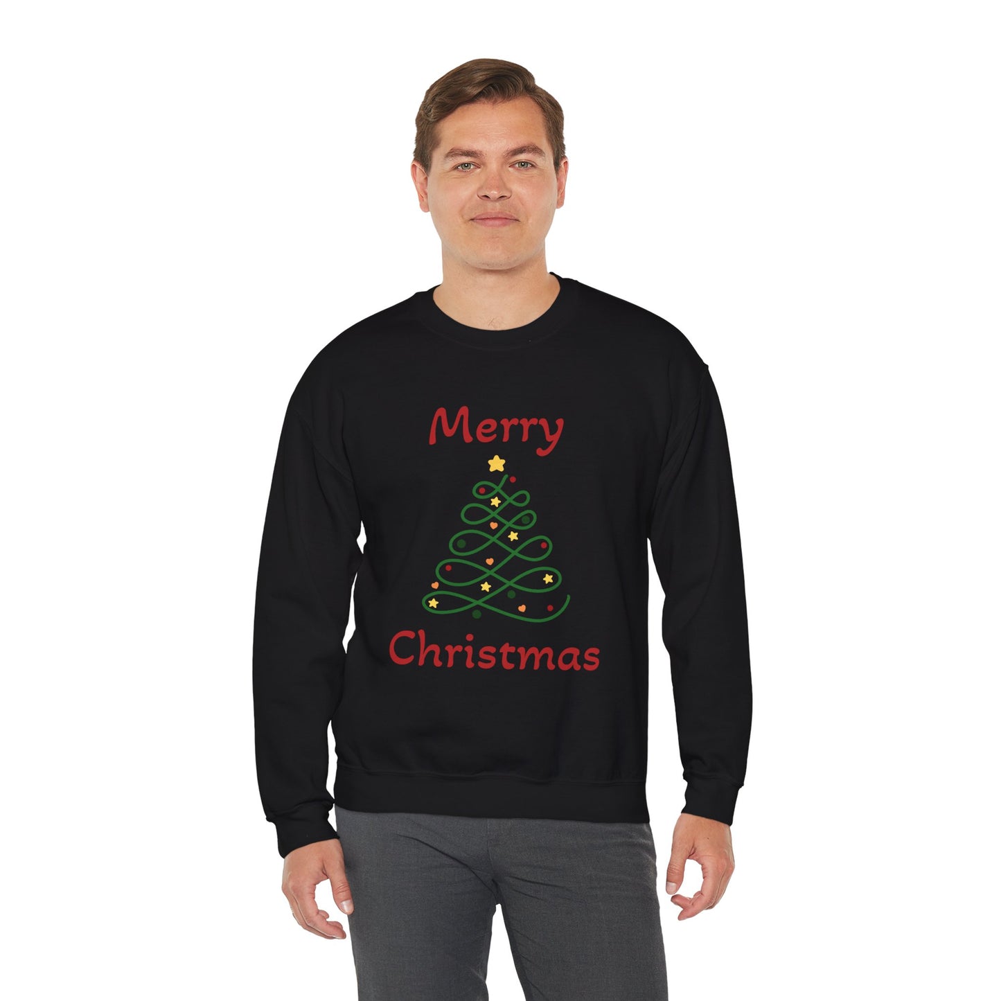 Merry Christmas Ribbon Tree Sweatshirt, Cozy Gift, Holiday Apparel, Winter Fashion, Unisex Crewneck