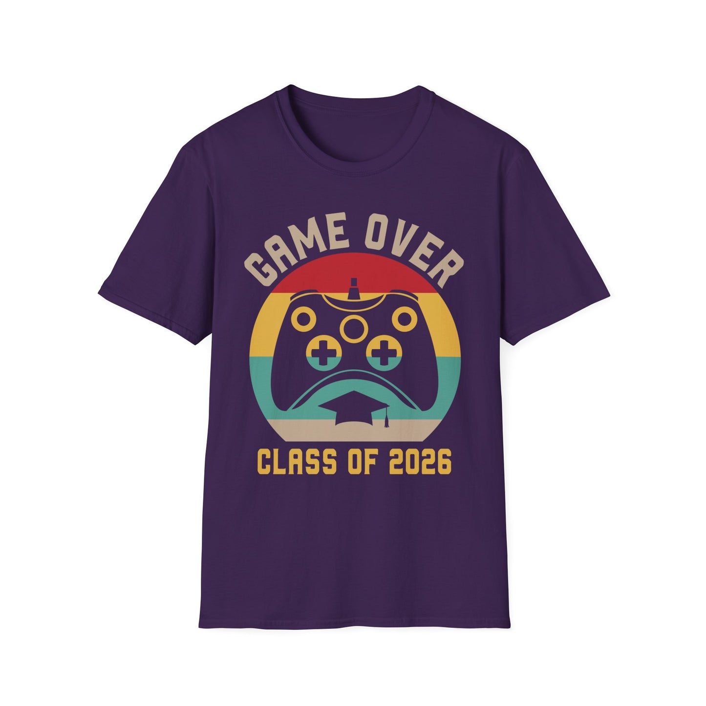 Game Over Class of 2026 Unisex Softstyle T-Shirt | Graduation Gift, Gamer Shirt, Vintage Tee, Fun Class T-Shirt, Unique Apparel