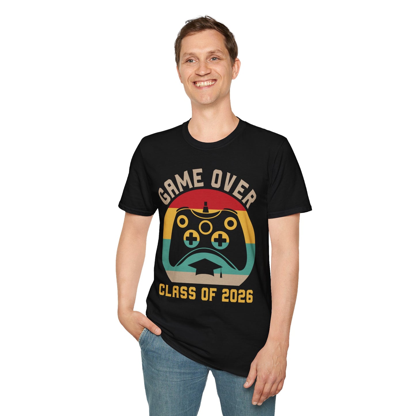 Game Over Class of 2026 Unisex Softstyle T-Shirt | Graduation Gift, Gamer Shirt, Vintage Tee, Fun Class T-Shirt, Unique Apparel