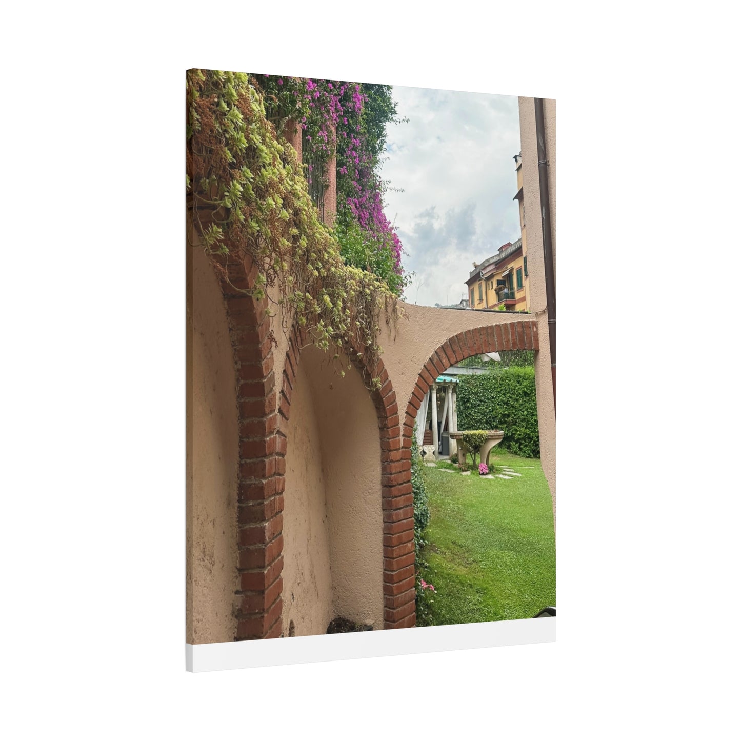 Italian Home and Courtyard Stretched Canvas Wall Art, Floral Arch Decor, Home Design, Living Room Art, Garden Wall Decor, Gift for Art Lovers