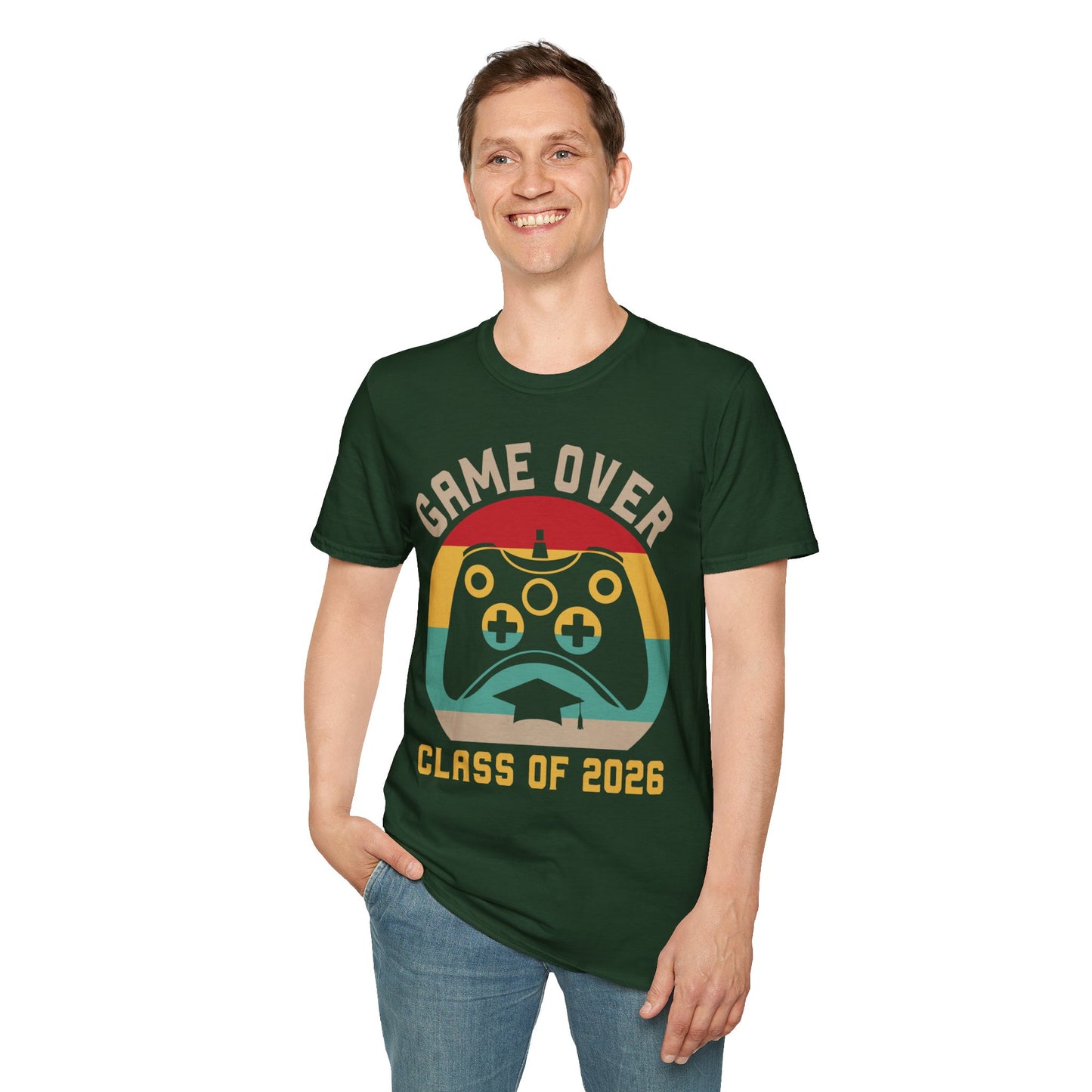 Game Over Class of 2026 Unisex Softstyle T-Shirt | Graduation Gift, Gamer Shirt, Vintage Tee, Fun Class T-Shirt, Unique Apparel