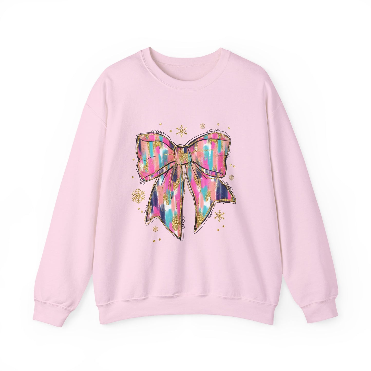 Colorful Bow Graphic Crewneck Sweatshirt, Cozy Winter Sweater, Gift for Her, Holidays, Casual Fashion