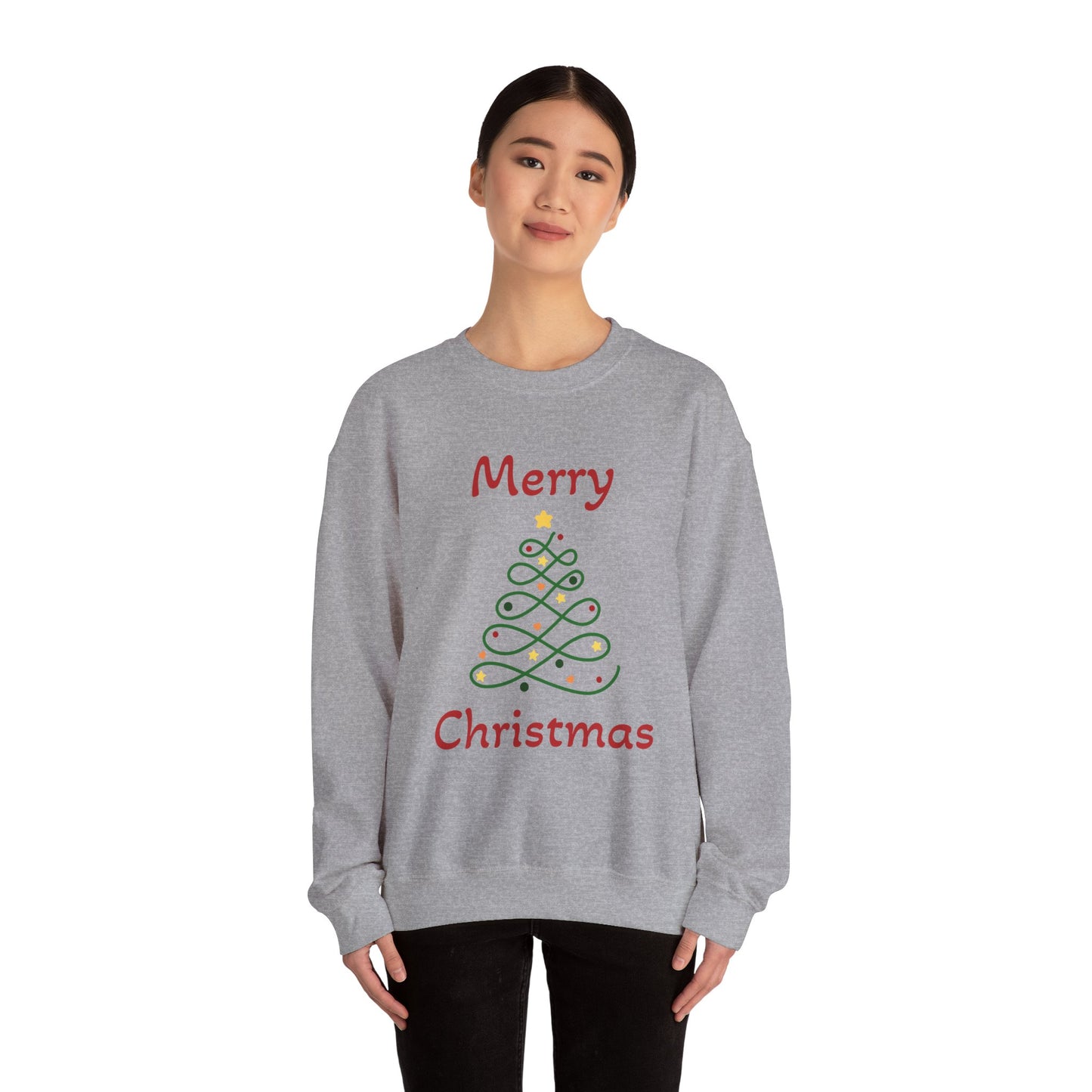 Merry Christmas Ribbon Tree Sweatshirt, Cozy Gift, Holiday Apparel, Winter Fashion, Unisex Crewneck