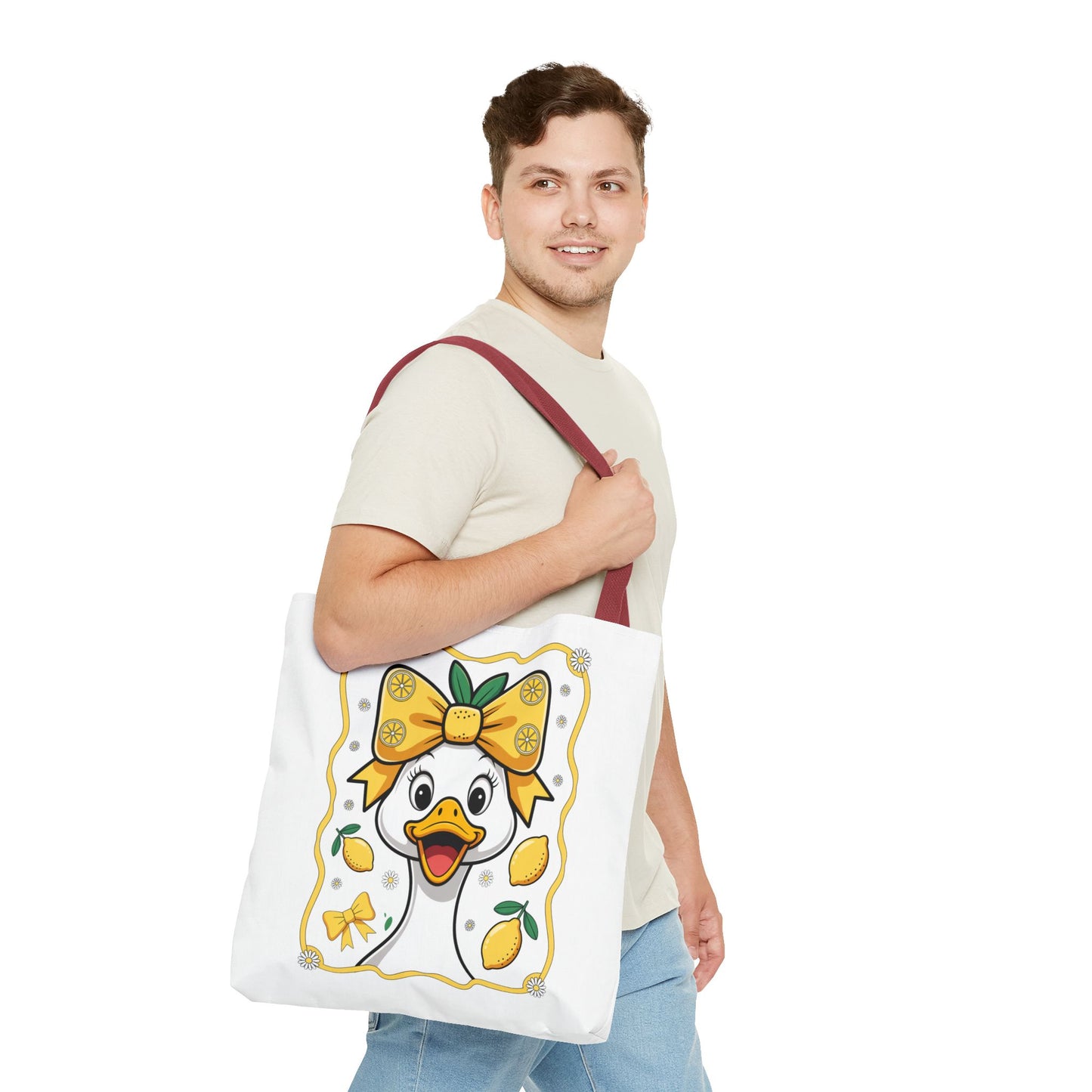 Lemon-Themed Tote Bag, Cute Duck Design Tote, Summer Accessory, Gift for Her, Reusable Shopping Bag, Fun and Functional