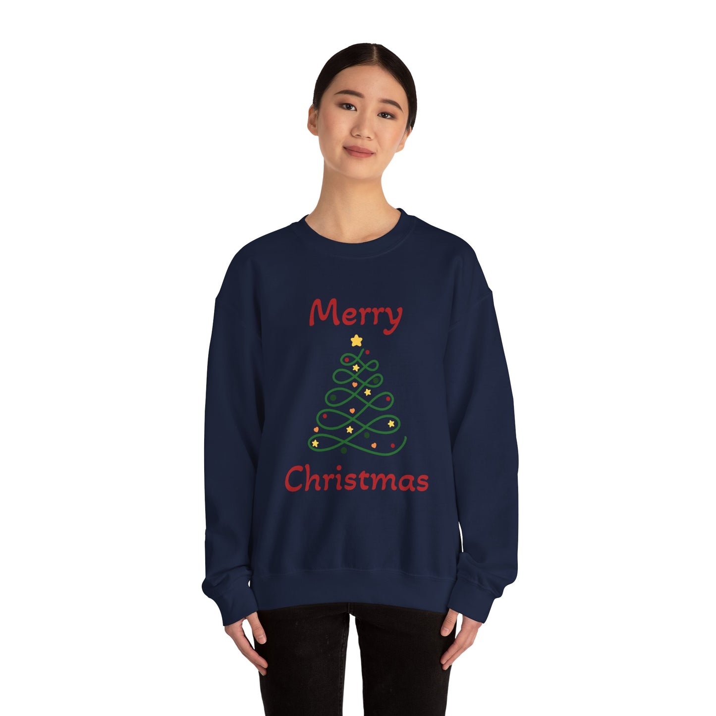 Merry Christmas Ribbon Tree Sweatshirt, Cozy Gift, Holiday Apparel, Winter Fashion, Unisex Crewneck