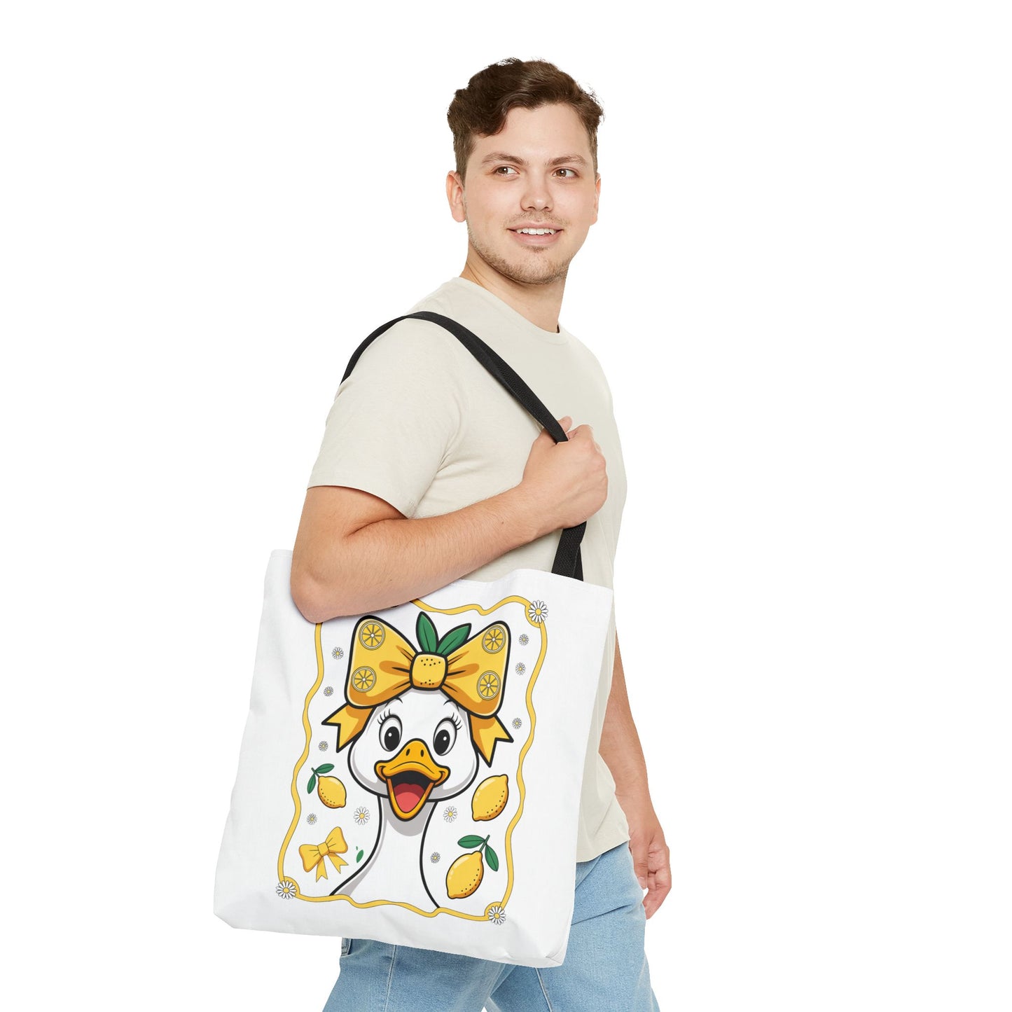 Lemon-Themed Tote Bag, Cute Duck Design Tote, Summer Accessory, Gift for Her, Reusable Shopping Bag, Fun and Functional