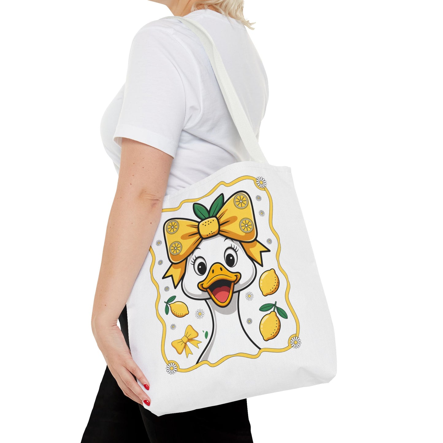 Lemon-Themed Tote Bag, Cute Duck Design Tote, Summer Accessory, Gift for Her, Reusable Shopping Bag, Fun and Functional