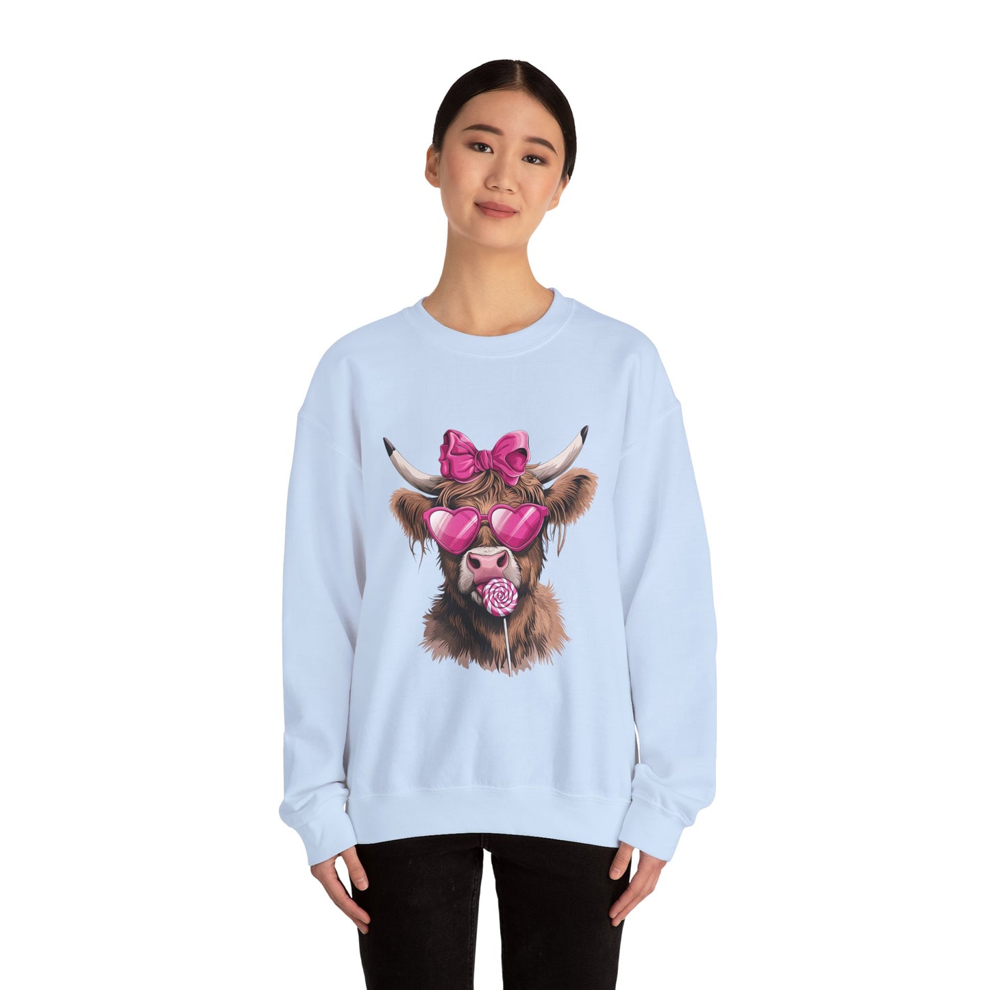 Lollipop Highland Cow with Bow™ Crewneck Sweatshirt