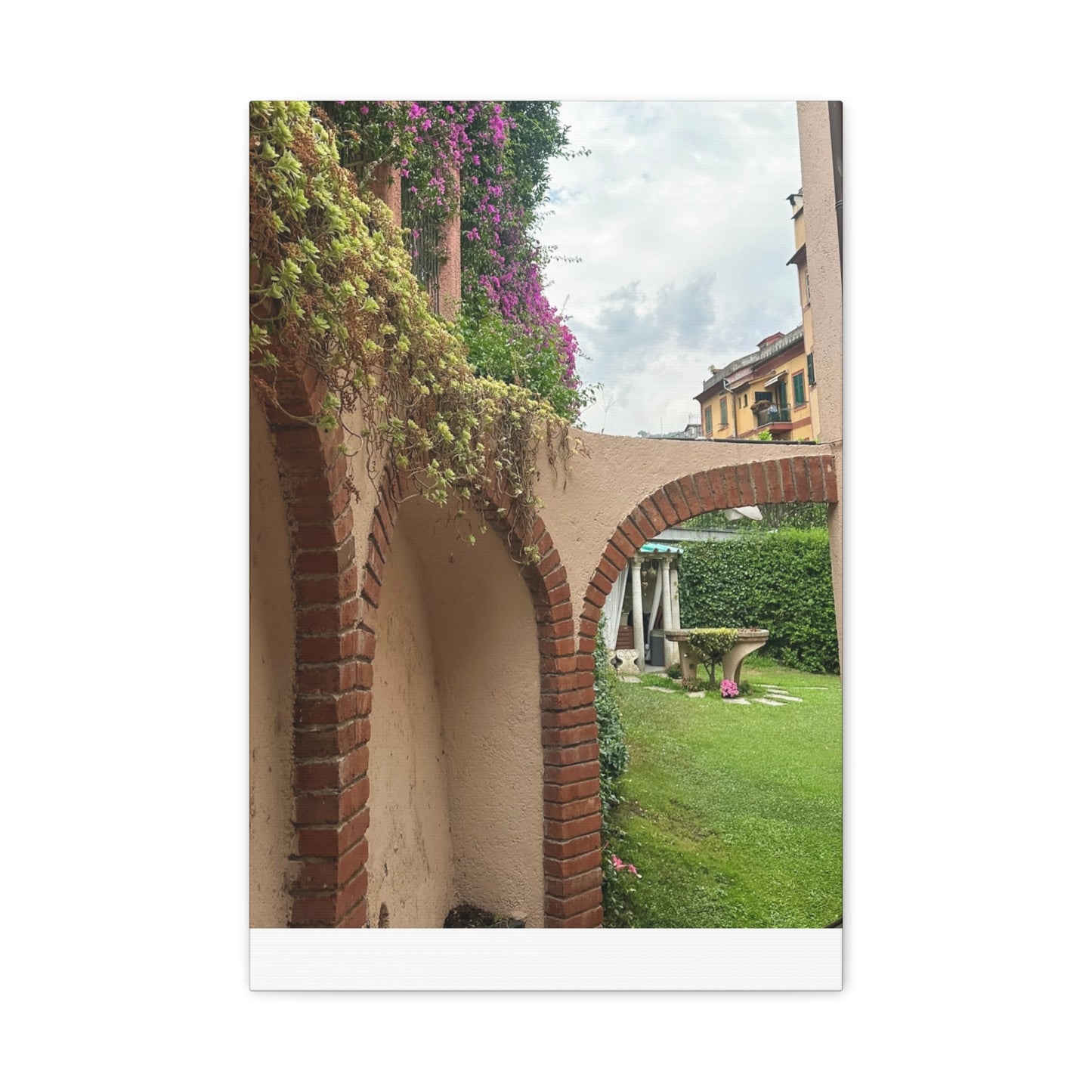 Italian Home and Courtyard Stretched Canvas Wall Art, Floral Arch Decor, Home Design, Living Room Art, Garden Wall Decor, Gift for Art Lovers
