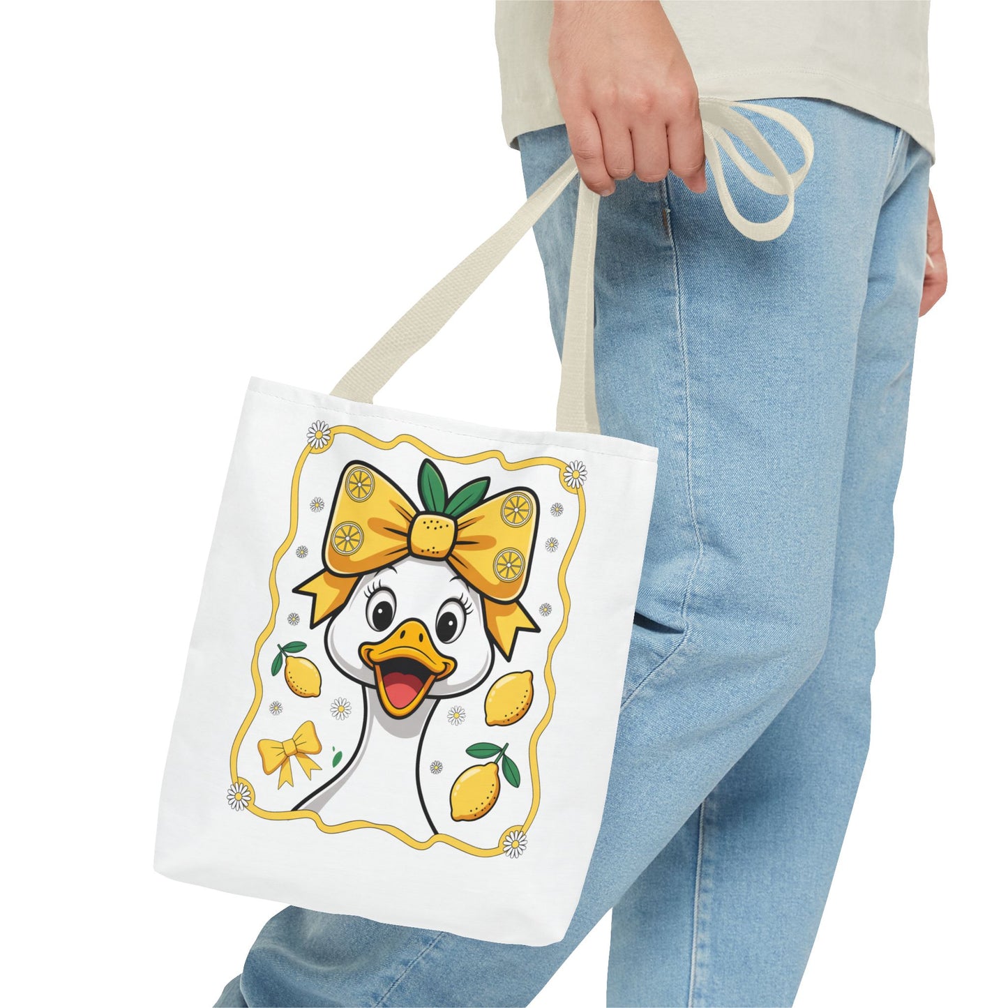 Lemon-Themed Tote Bag, Cute Duck Design Tote, Summer Accessory, Gift for Her, Reusable Shopping Bag, Fun and Functional