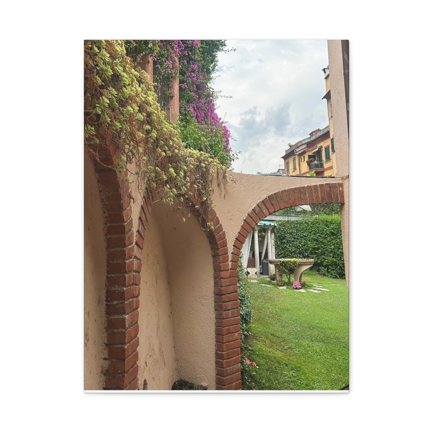 Italian Home and Courtyard Stretched Canvas Wall Art, Floral Arch Decor, Home Design, Living Room Art, Garden Wall Decor, Gift for Art Lovers
