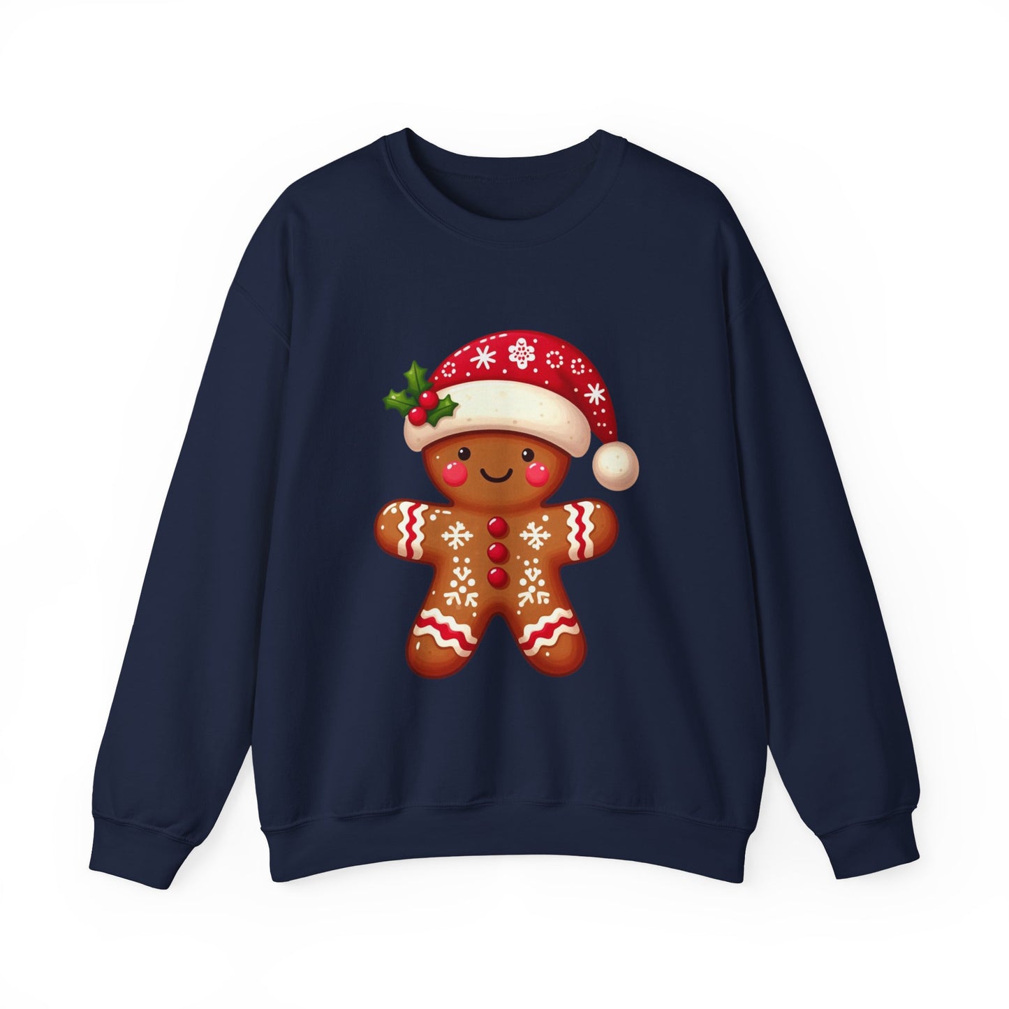 Holiday Gingerbread Man Crewneck Sweatshirt with Santa Hat Design