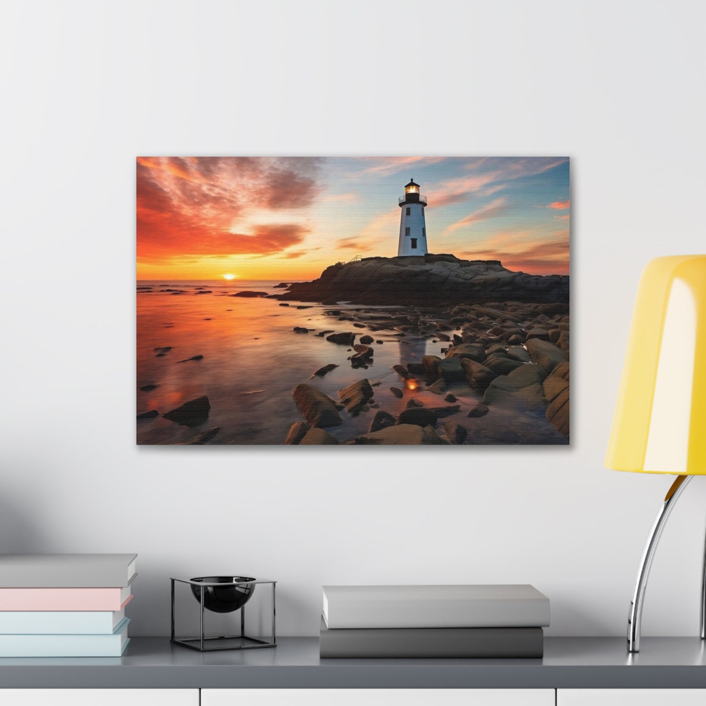 Sunset Lighthouse Canvas Art Print, Coastal Decor, Wall Art for Beach Lovers, Home Decoration, Gift for Nature Enthusiasts