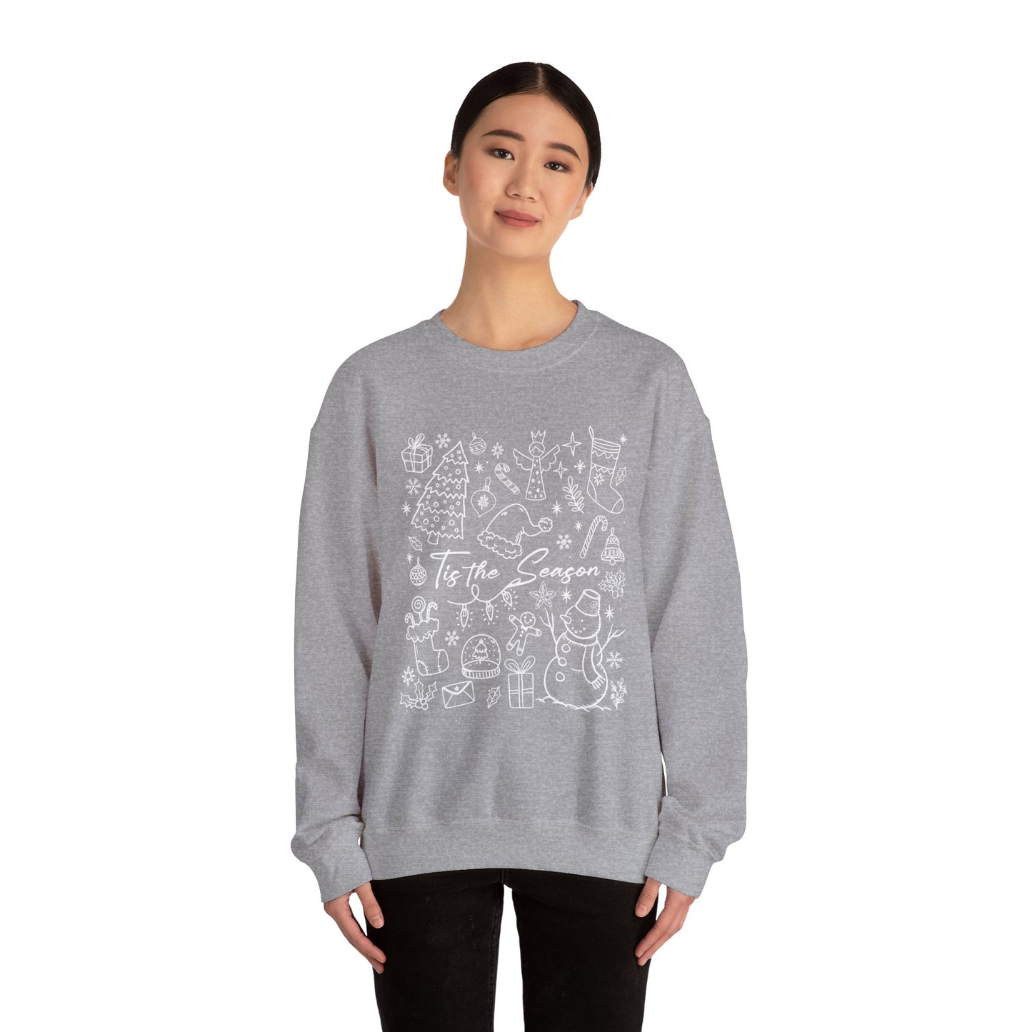 White- Christmas Doodle Line Festive Crewneck Sweatshirt, Cozy Holiday Sweatshirt, Perfect for Christmas, Seasonal Gift, Winter Wear