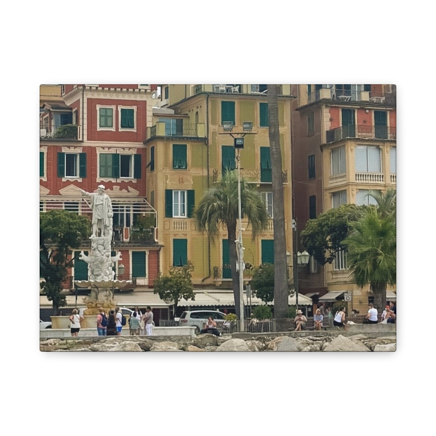Italian Waterfront Homes - Stretched Matte Canvas Wall Art, Coastal Villa Print, Home Decor, Italain Beach Scene, Interior Design, Gift for Art Lovers