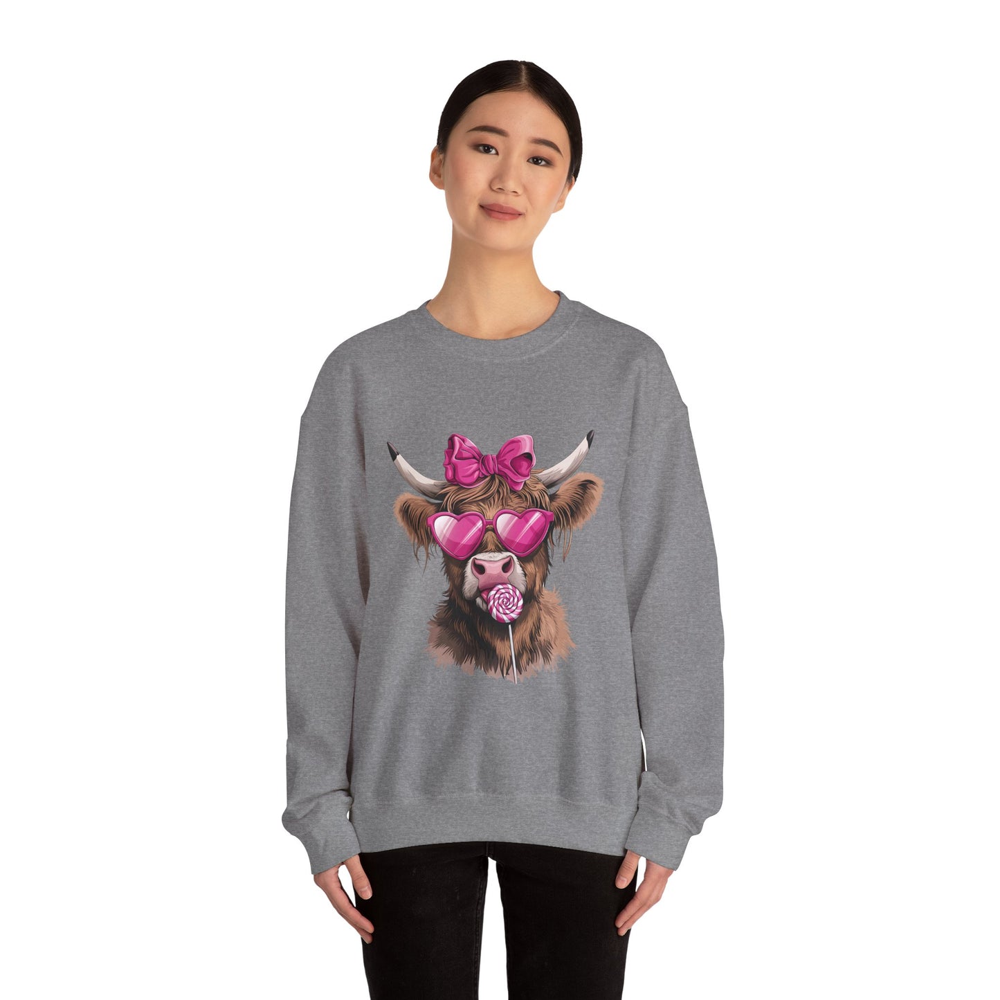 Lollipop Highland Cow with Bow™ Crewneck Sweatshirt