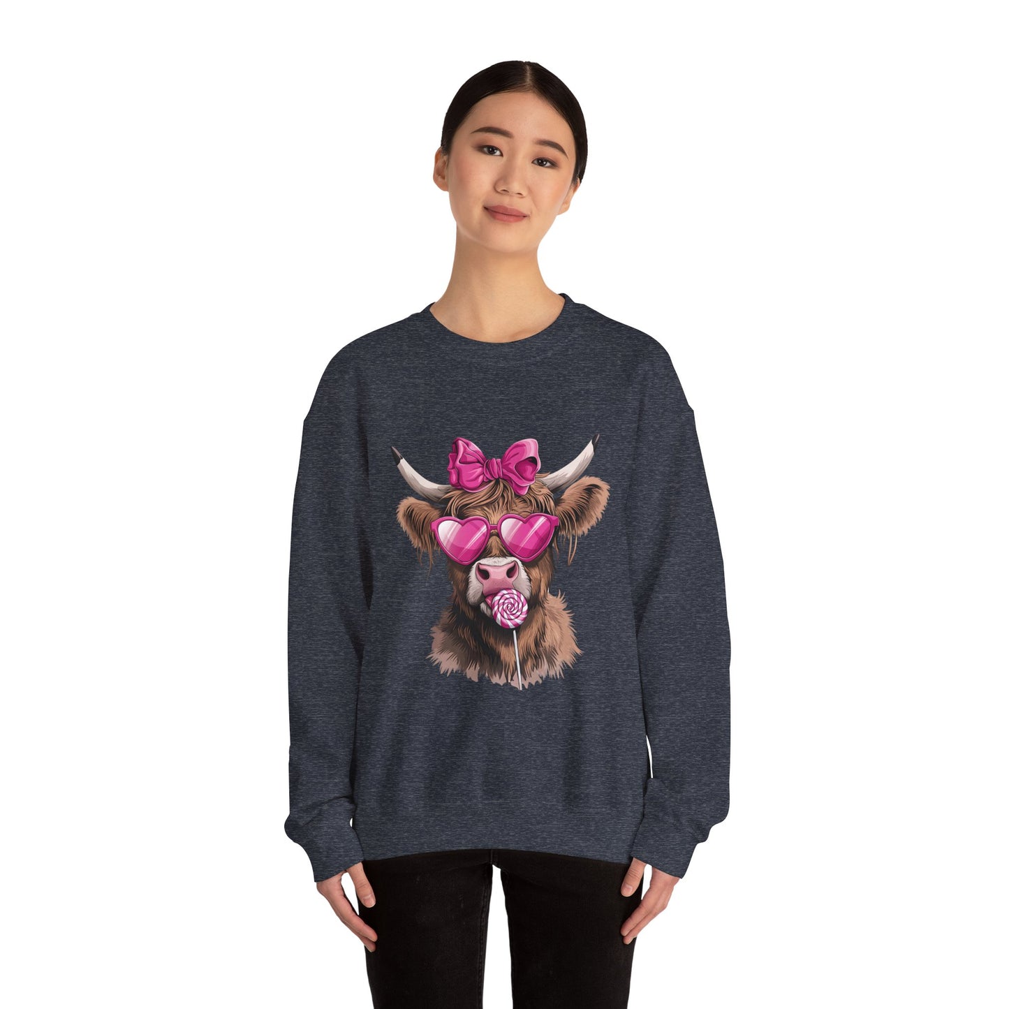 Lollipop Highland Cow with Bow™ Crewneck Sweatshirt