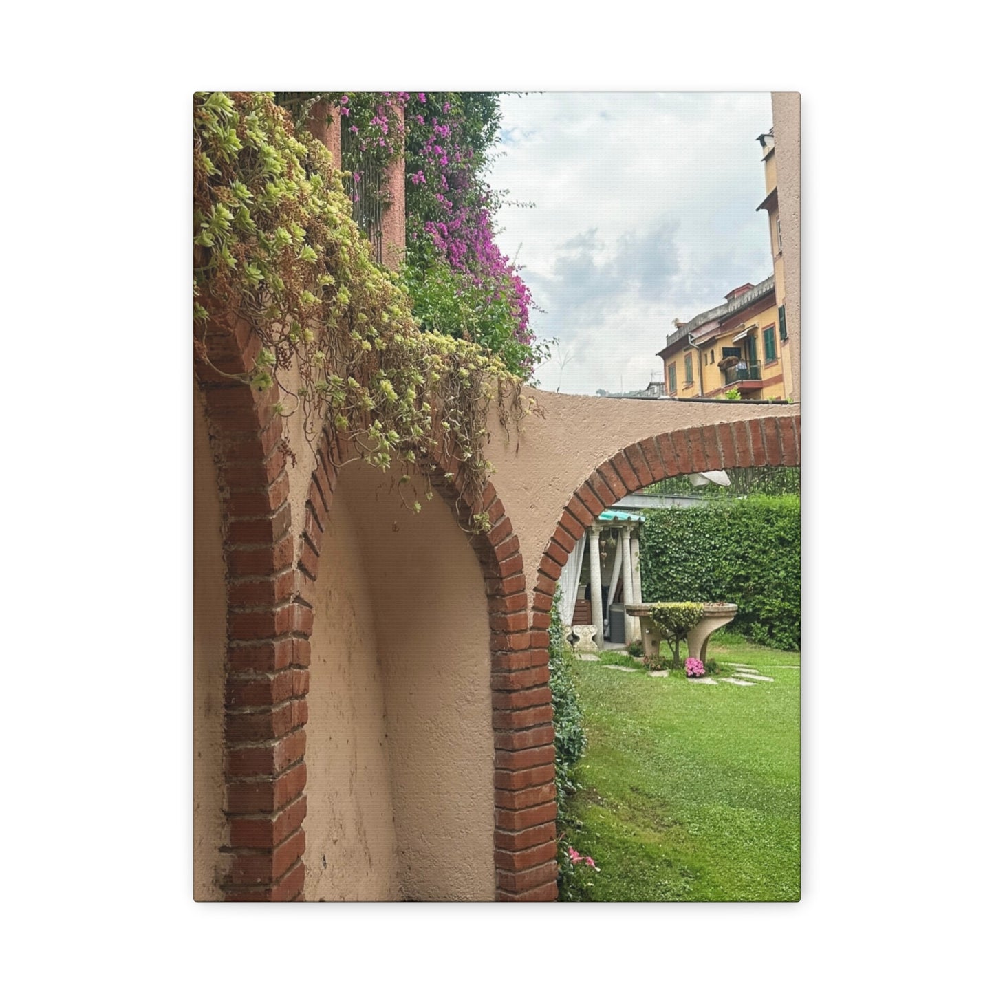 Italian Home and Courtyard Stretched Canvas Wall Art, Floral Arch Decor, Home Design, Living Room Art, Garden Wall Decor, Gift for Art Lovers