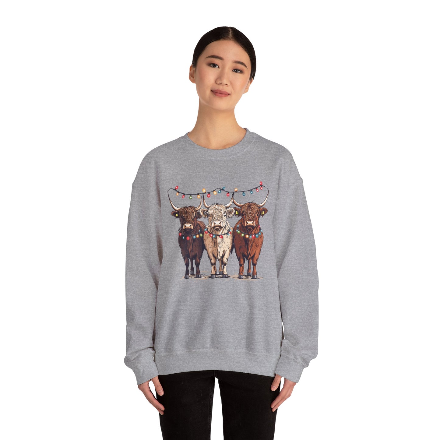 Festive Cow Sweatshirt for Cozy Celebrations, Unisex Crewneck, Holiday Gift, Winter Fashion, Cute Animal Design