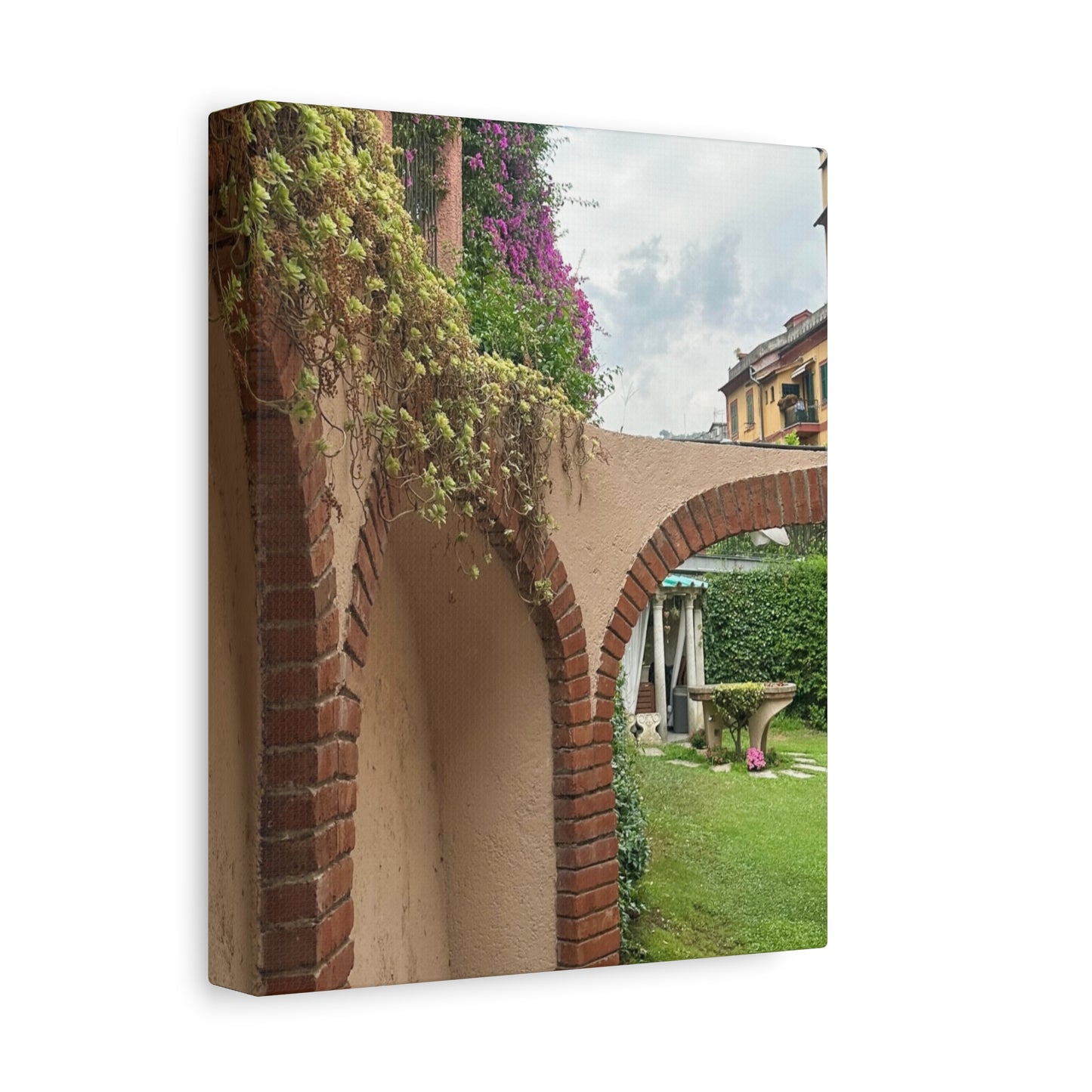 Italian Home and Courtyard Stretched Canvas Wall Art, Floral Arch Decor, Home Design, Living Room Art, Garden Wall Decor, Gift for Art Lovers