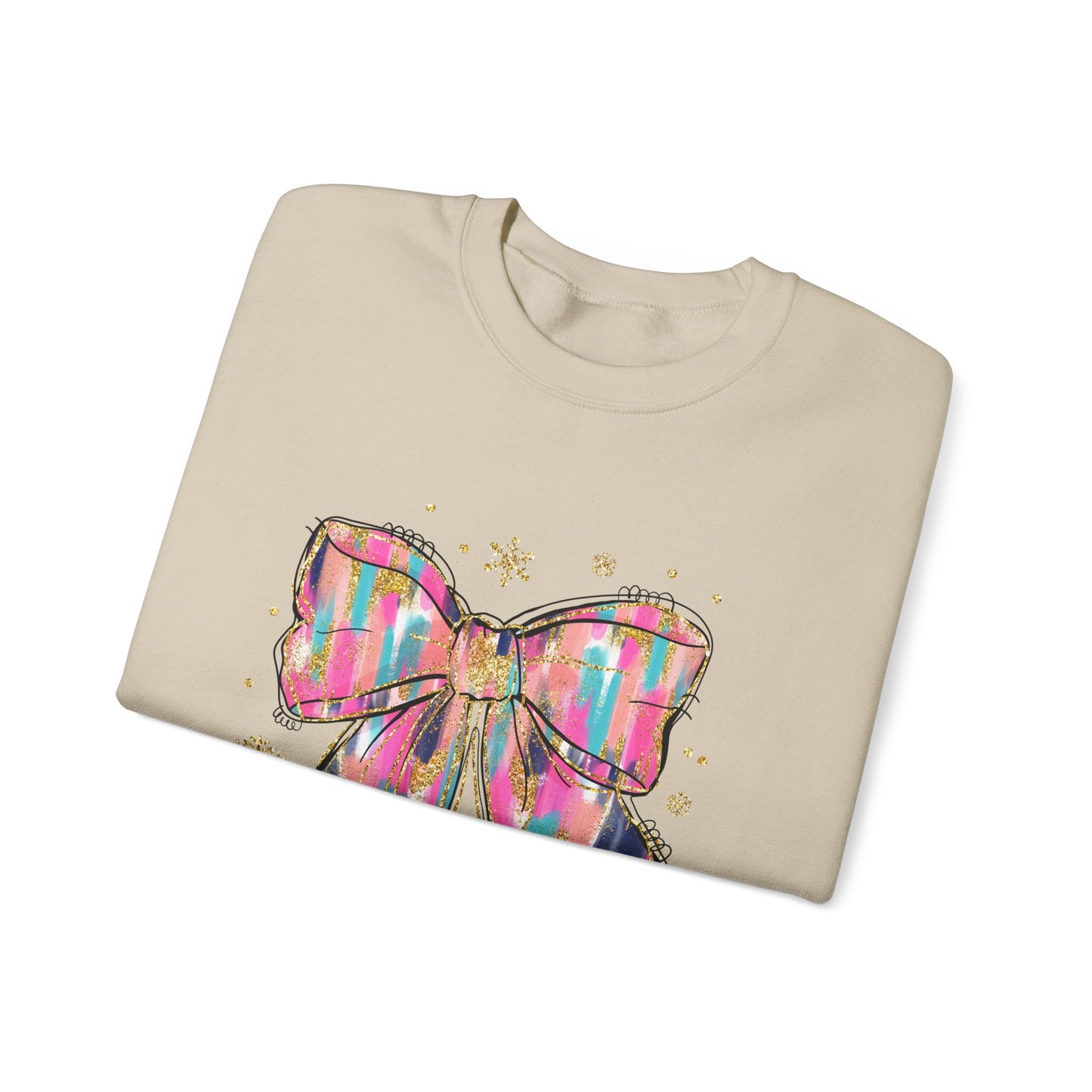 Colorful Bow Graphic Crewneck Sweatshirt, Cozy Winter Sweater, Gift for Her, Holidays, Casual Fashion