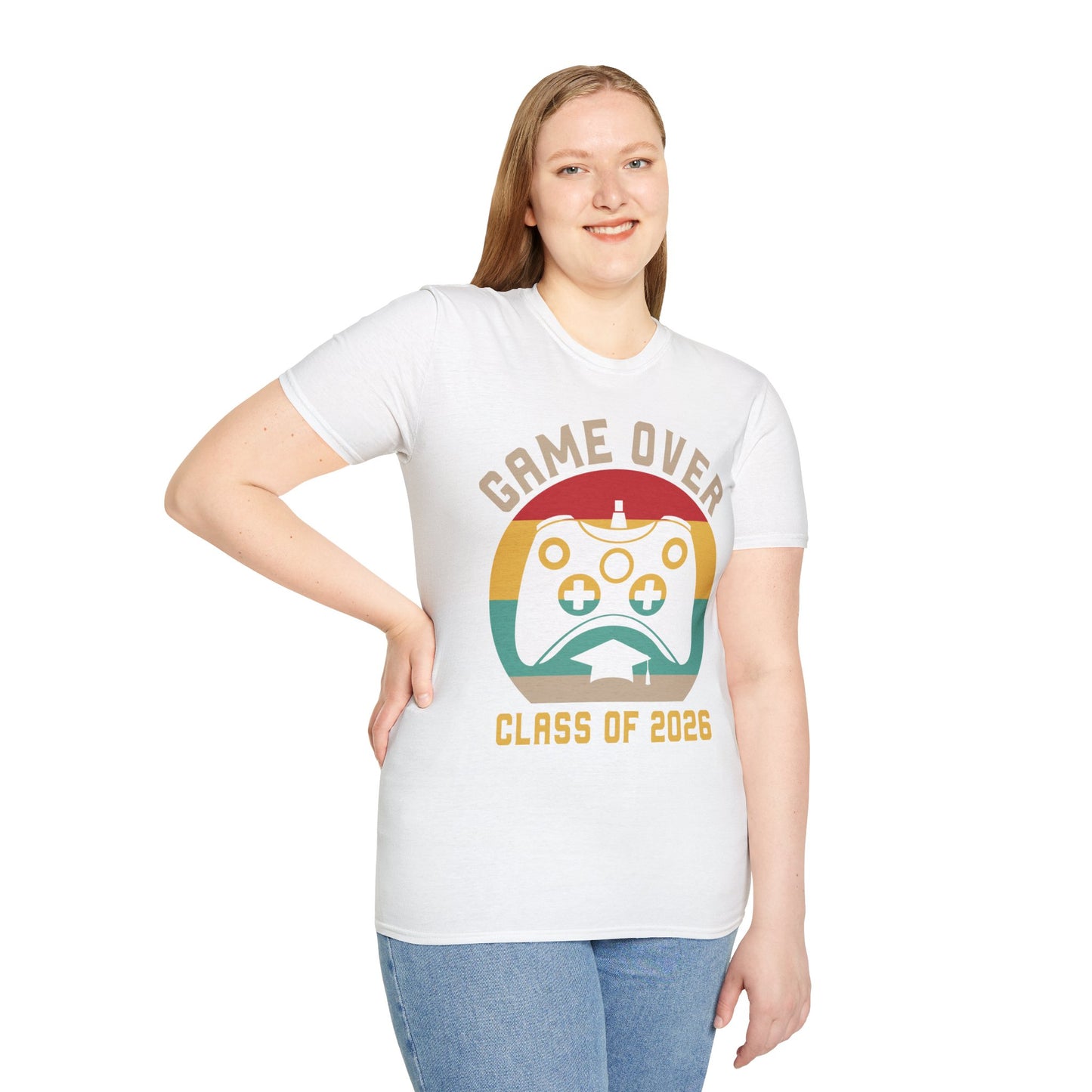 Game Over Class of 2026 Unisex Softstyle T-Shirt | Graduation Gift, Gamer Shirt, Vintage Tee, Fun Class T-Shirt, Unique Apparel