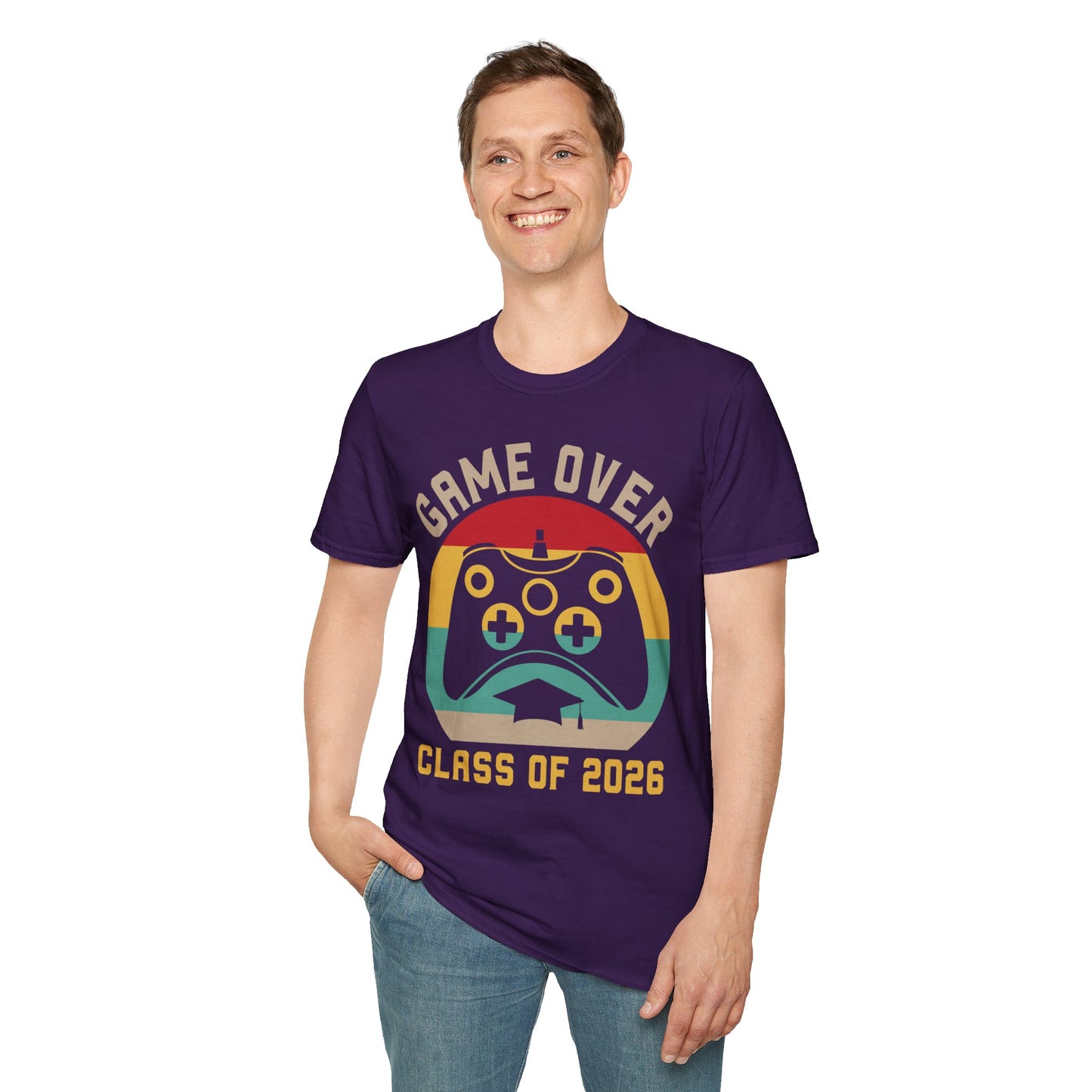 Game Over Class of 2026 Unisex Softstyle T-Shirt | Graduation Gift, Gamer Shirt, Vintage Tee, Fun Class T-Shirt, Unique Apparel