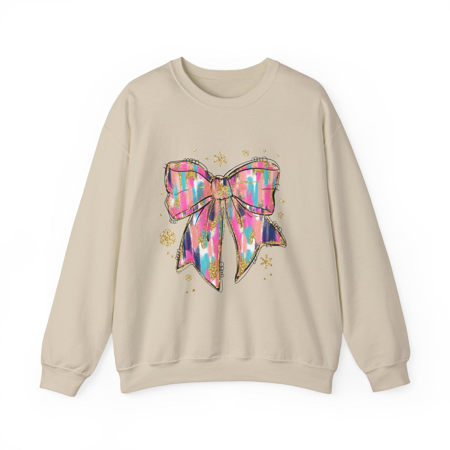Colorful Bow Graphic Crewneck Sweatshirt, Cozy Winter Sweater, Gift for Her, Holidays, Casual Fashion