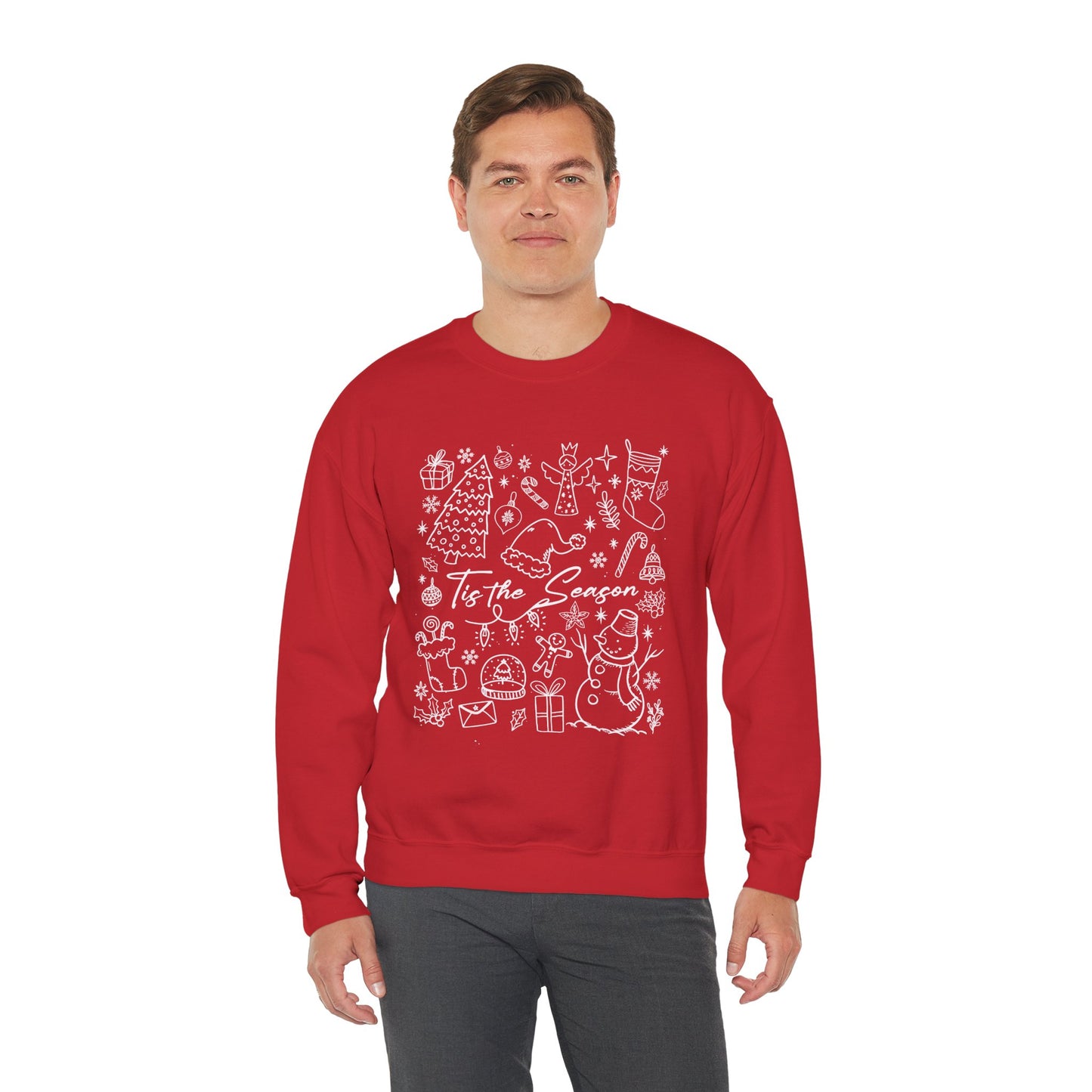 White- Christmas Doodle Line Festive Crewneck Sweatshirt, Cozy Holiday Sweatshirt, Perfect for Christmas, Seasonal Gift, Winter Wear