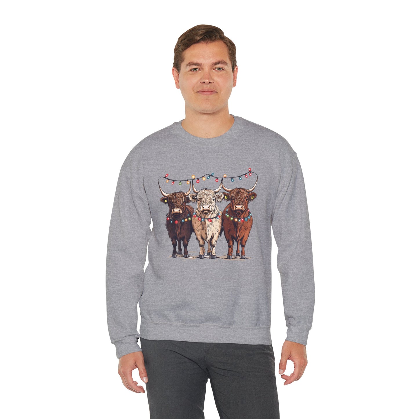 Festive Cow Sweatshirt for Cozy Celebrations, Unisex Crewneck, Holiday Gift, Winter Fashion, Cute Animal Design