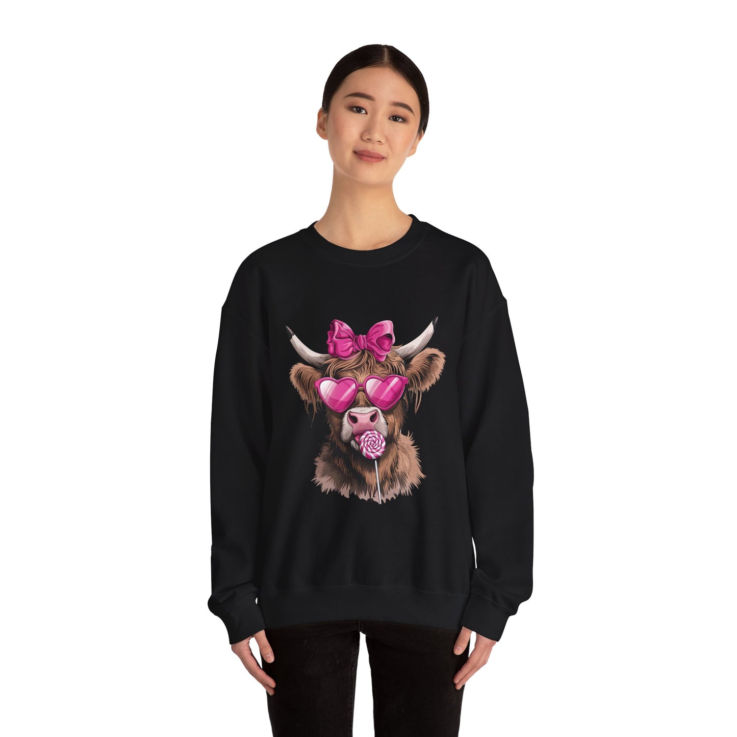 Lollipop Highland Cow with Bow™ Crewneck Sweatshirt