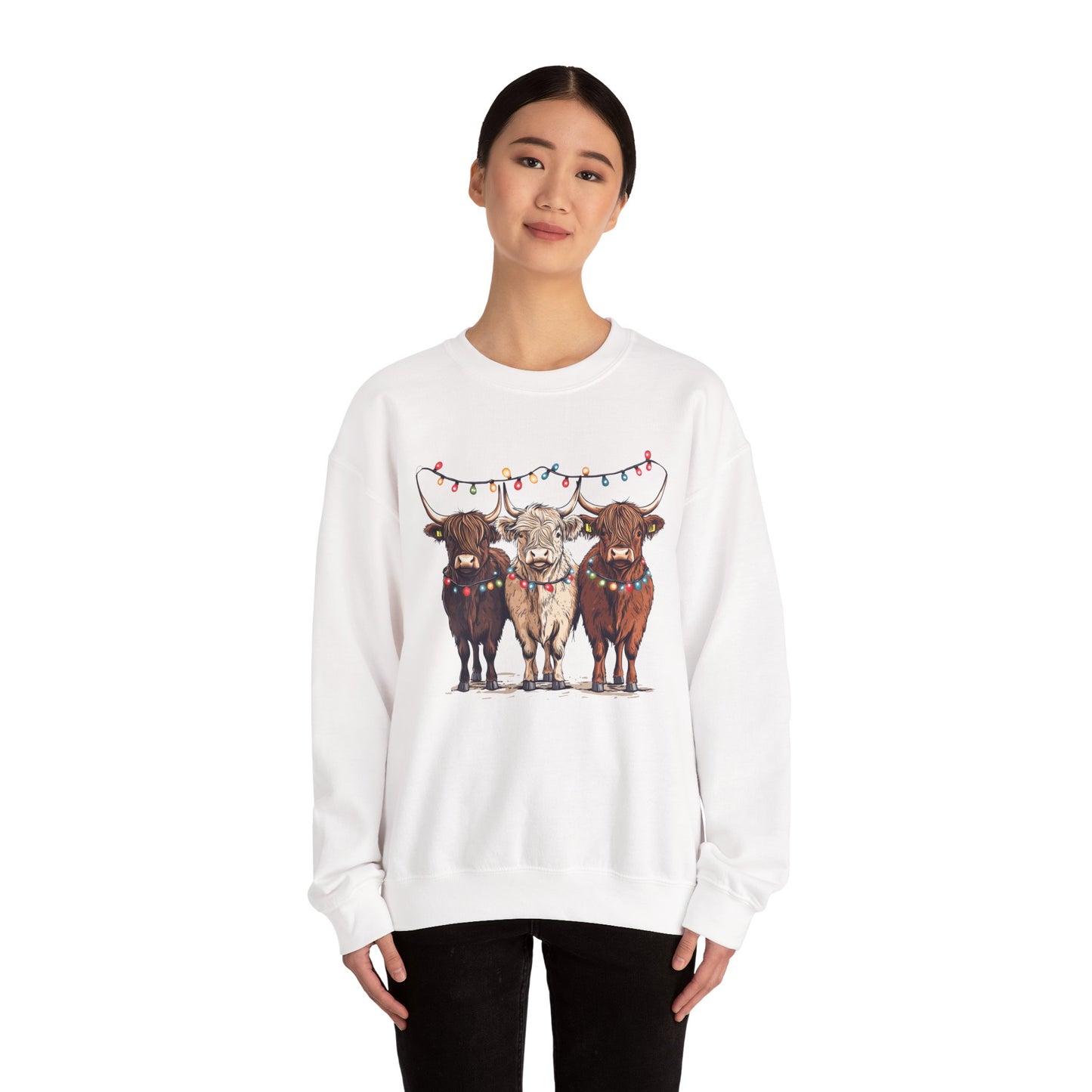 Festive Cow Sweatshirt for Cozy Celebrations, Unisex Crewneck, Holiday Gift, Winter Fashion, Cute Animal Design