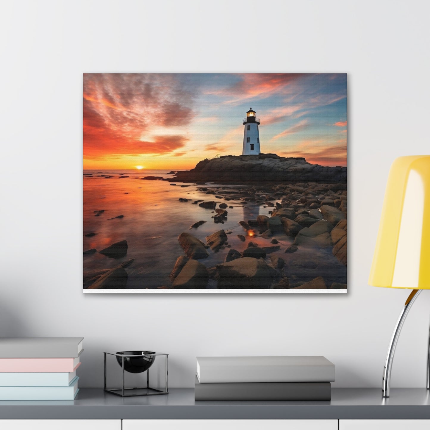 Sunset Lighthouse Canvas Art Print, Coastal Decor, Wall Art for Beach Lovers, Home Decoration, Gift for Nature Enthusiasts