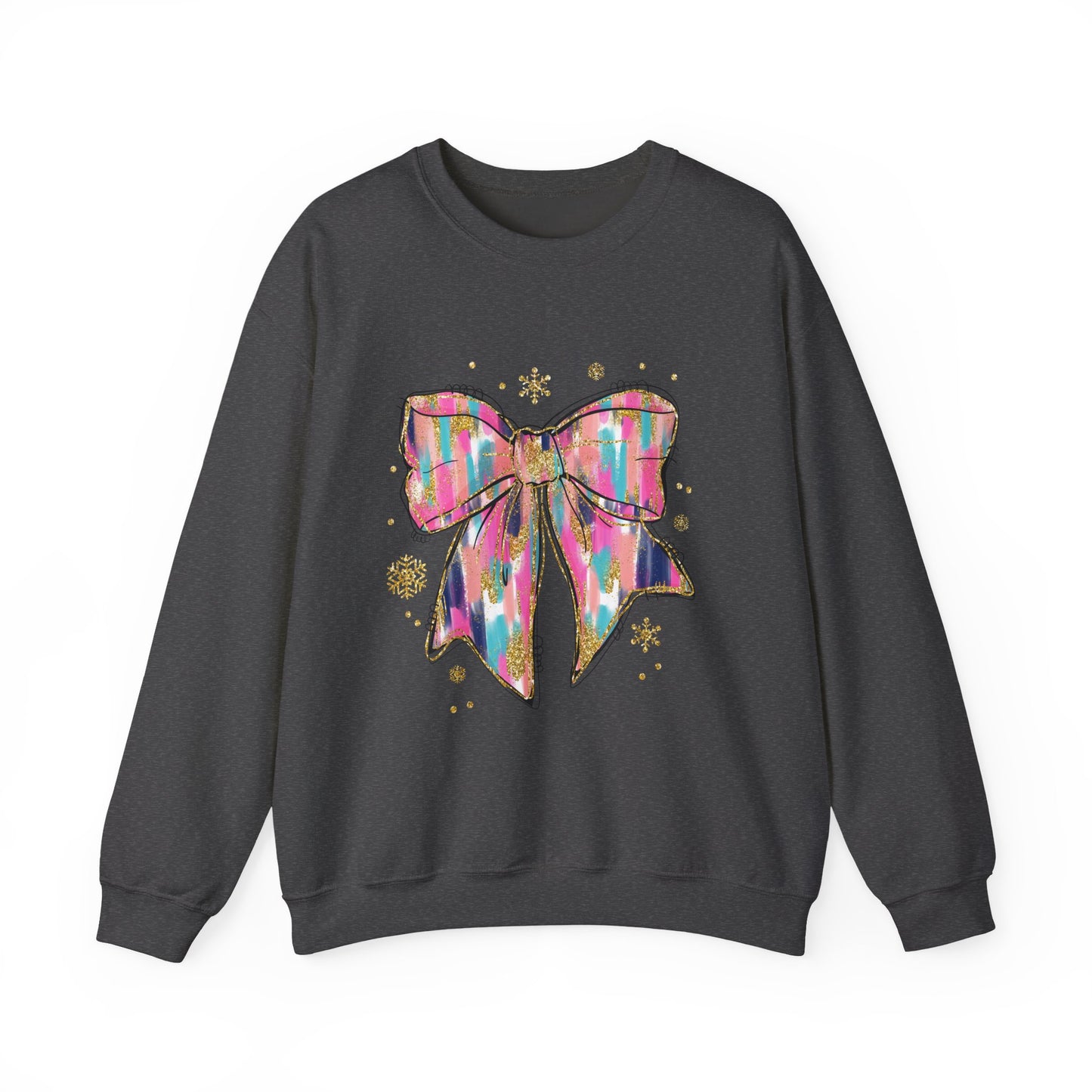 Colorful Bow Graphic Crewneck Sweatshirt, Cozy Winter Sweater, Gift for Her, Holidays, Casual Fashion