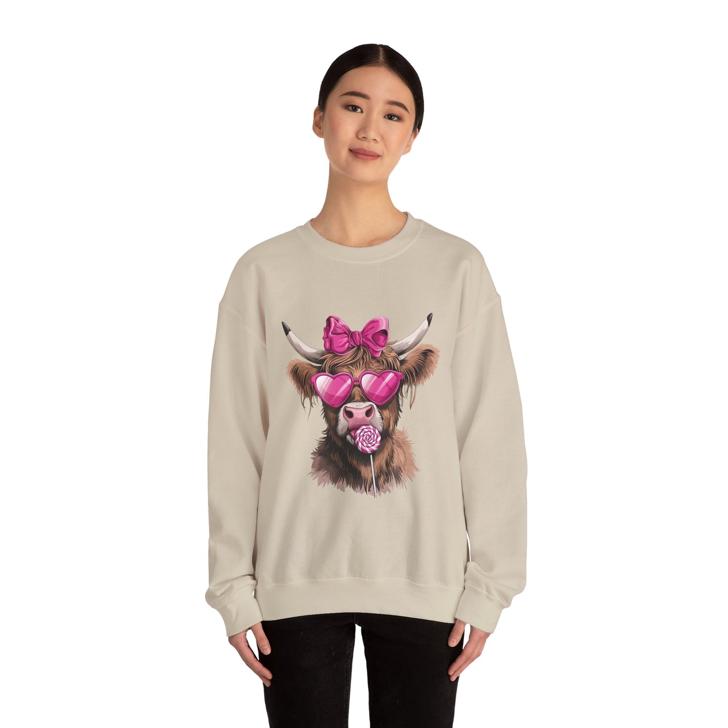 Lollipop Highland Cow with Bow™ Crewneck Sweatshirt