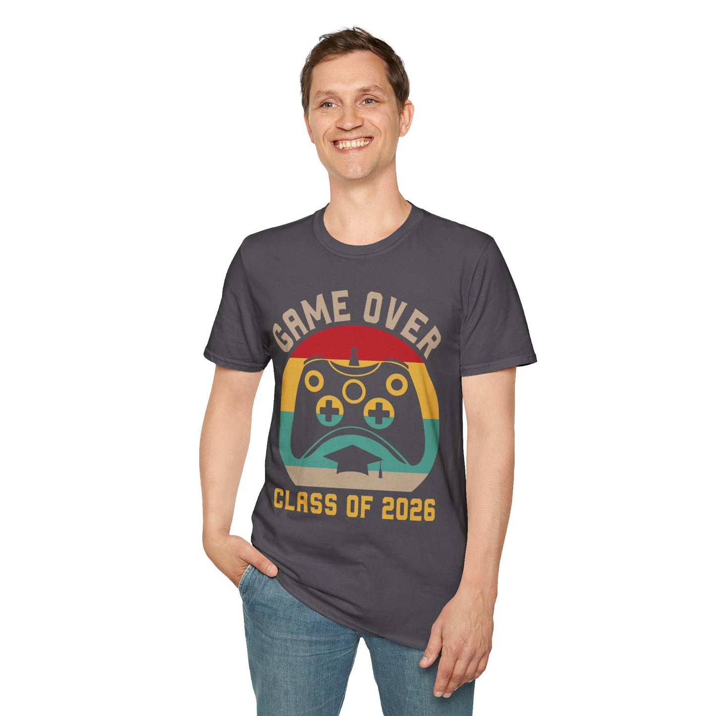 Game Over Class of 2026 Unisex Softstyle T-Shirt | Graduation Gift, Gamer Shirt, Vintage Tee, Fun Class T-Shirt, Unique Apparel