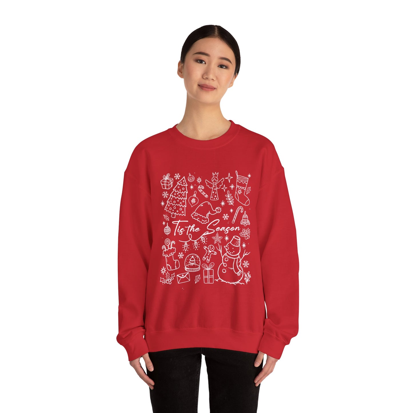 White- Christmas Doodle Line Festive Crewneck Sweatshirt, Cozy Holiday Sweatshirt, Perfect for Christmas, Seasonal Gift, Winter Wear