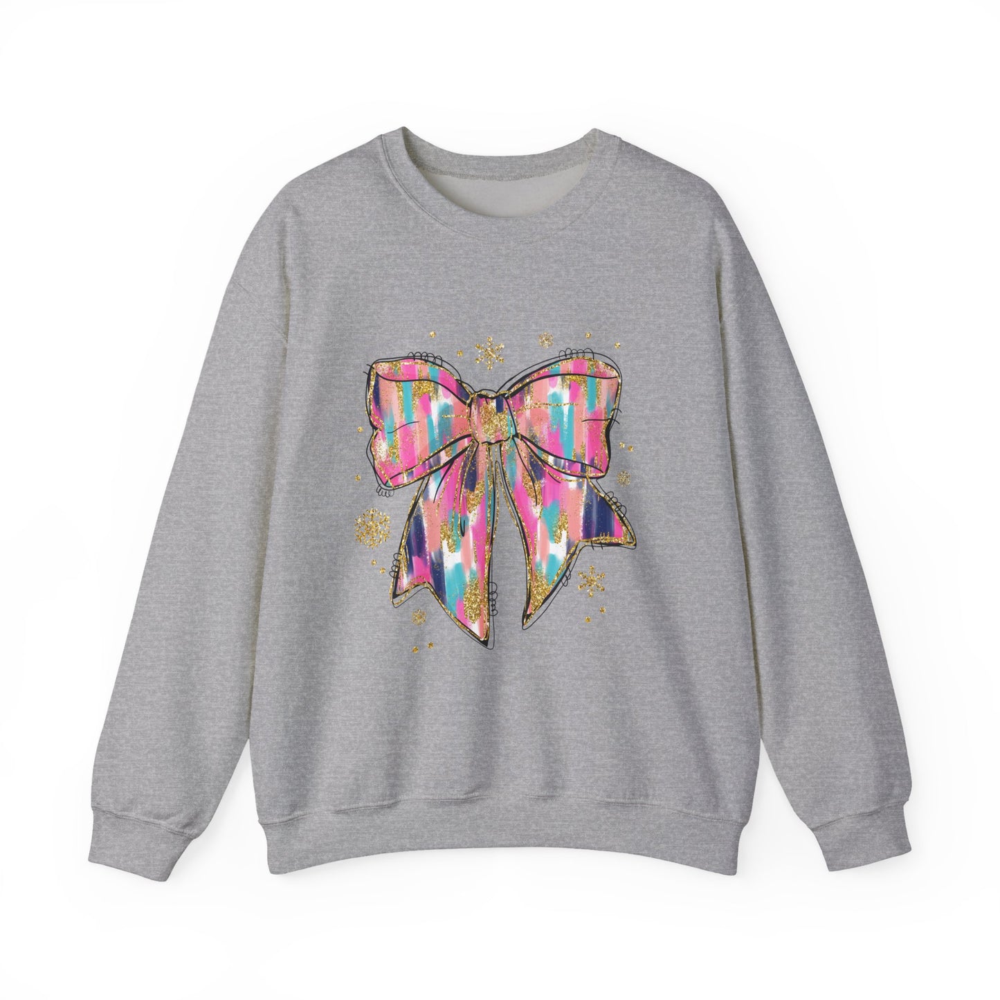 Colorful Bow Graphic Crewneck Sweatshirt, Cozy Winter Sweater, Gift for Her, Holidays, Casual Fashion